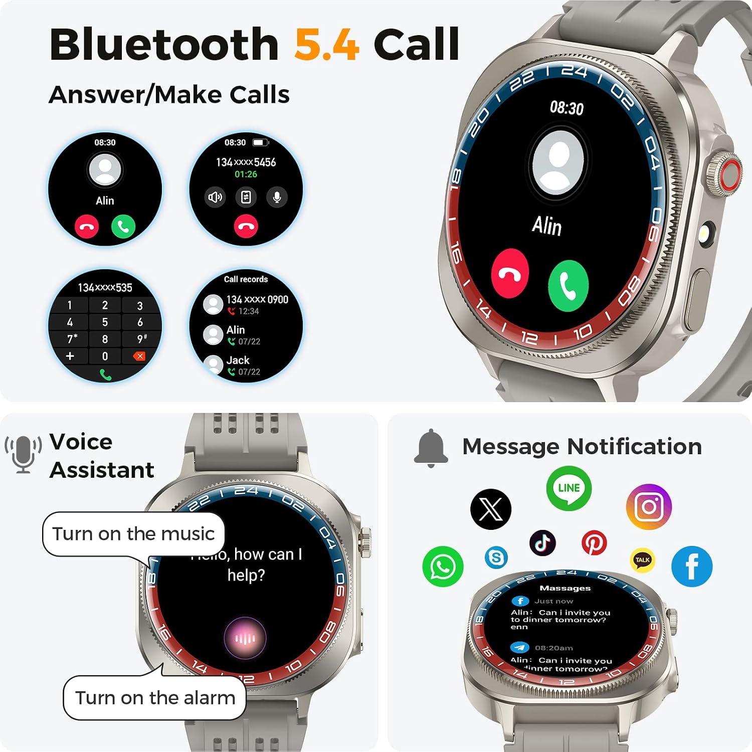 Smart Watch, 1.43" Bluetooth 5.4 Call Military Smartwatch for Men Women, 130+ Sports Modes, 60+Days Flashlight, 24/7 Heart Rate/Sleep Monitor, IP68 Waterproof Fitness Watch Tracker for Android iOS - Image 2