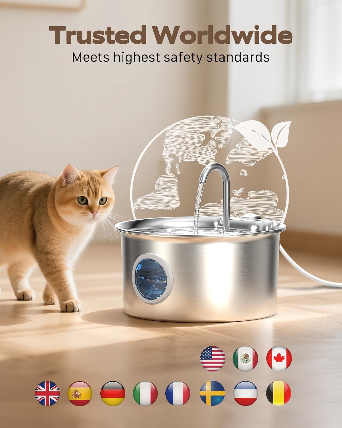 Cat Water Fountain Stainless Steel: Cat Fountain for Drinking - 88oz/2.6L Pet Water Fountain for Cats Indoor - Quiet Cats Water Bowl Dispenser - Pets Feeding & Watering Supplies - for Small Animals - Image 9