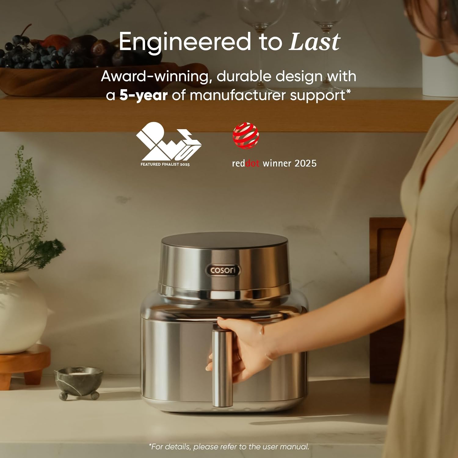 Cosori Iconic Stainless Steel Air Fryer, 6.5Qt, PFAS Free Ceramic Coating - Image 6