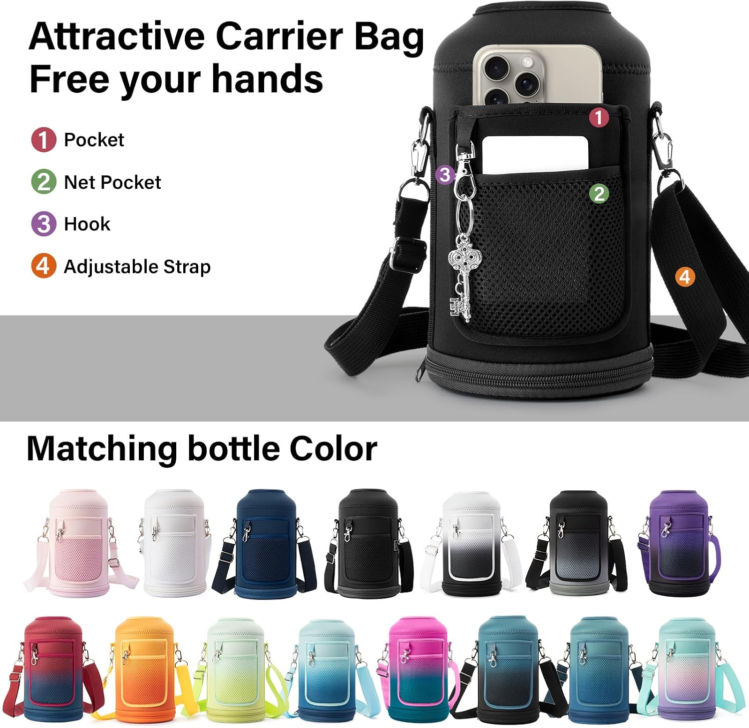 DYSANKY Insulated Water Bottle | Thickened Stainless Steel Vacuum Metal | Portable Sports Half Gallon Large Water Jug for Gym and Hiking with Straw, Carrier Bag, Handle Strap | BPA-Free 64 oz - Image 6