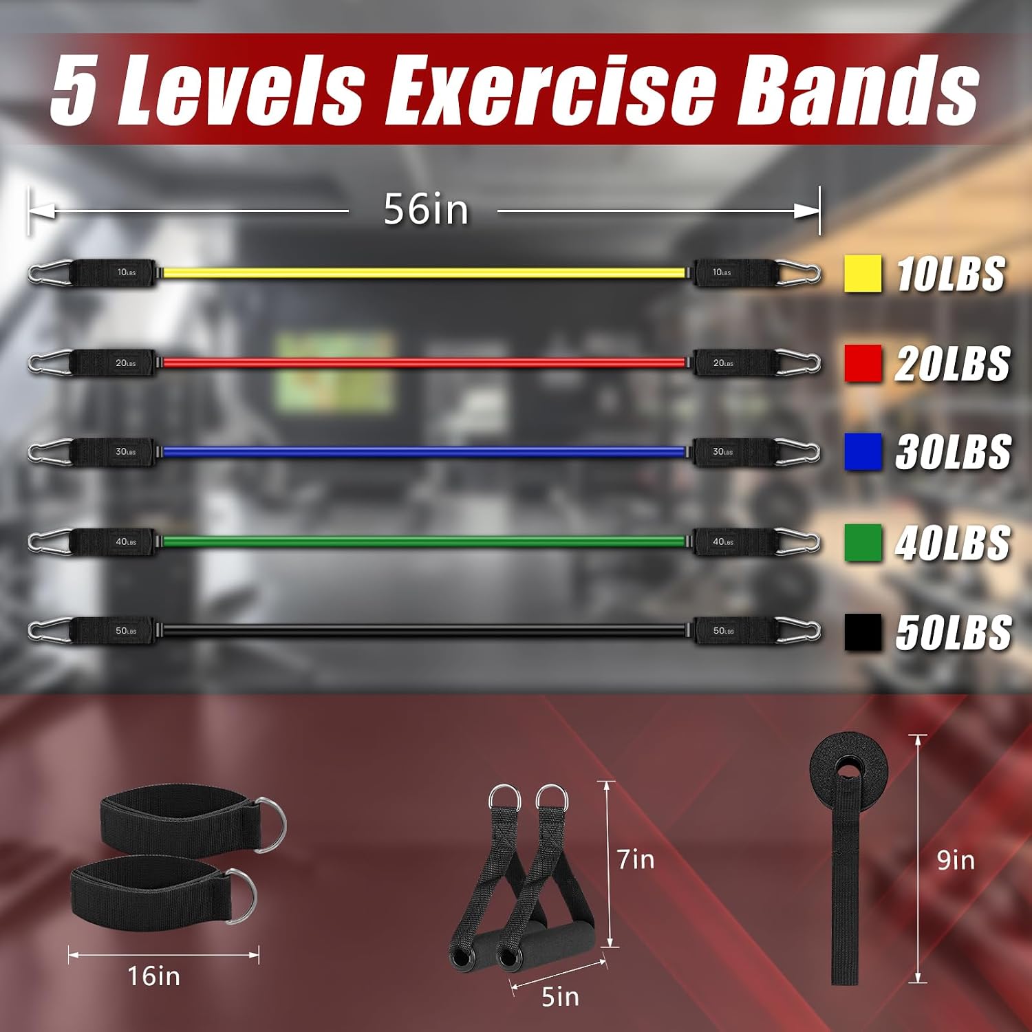 Resistance Bands with Handles, 5-Level Exercise Bands with Handles | Resistance Bands for Men and Women, Exercise Bands for Full-Body Training, Fitness, Physical Therapy, Workout Bands at Home; - Image 5