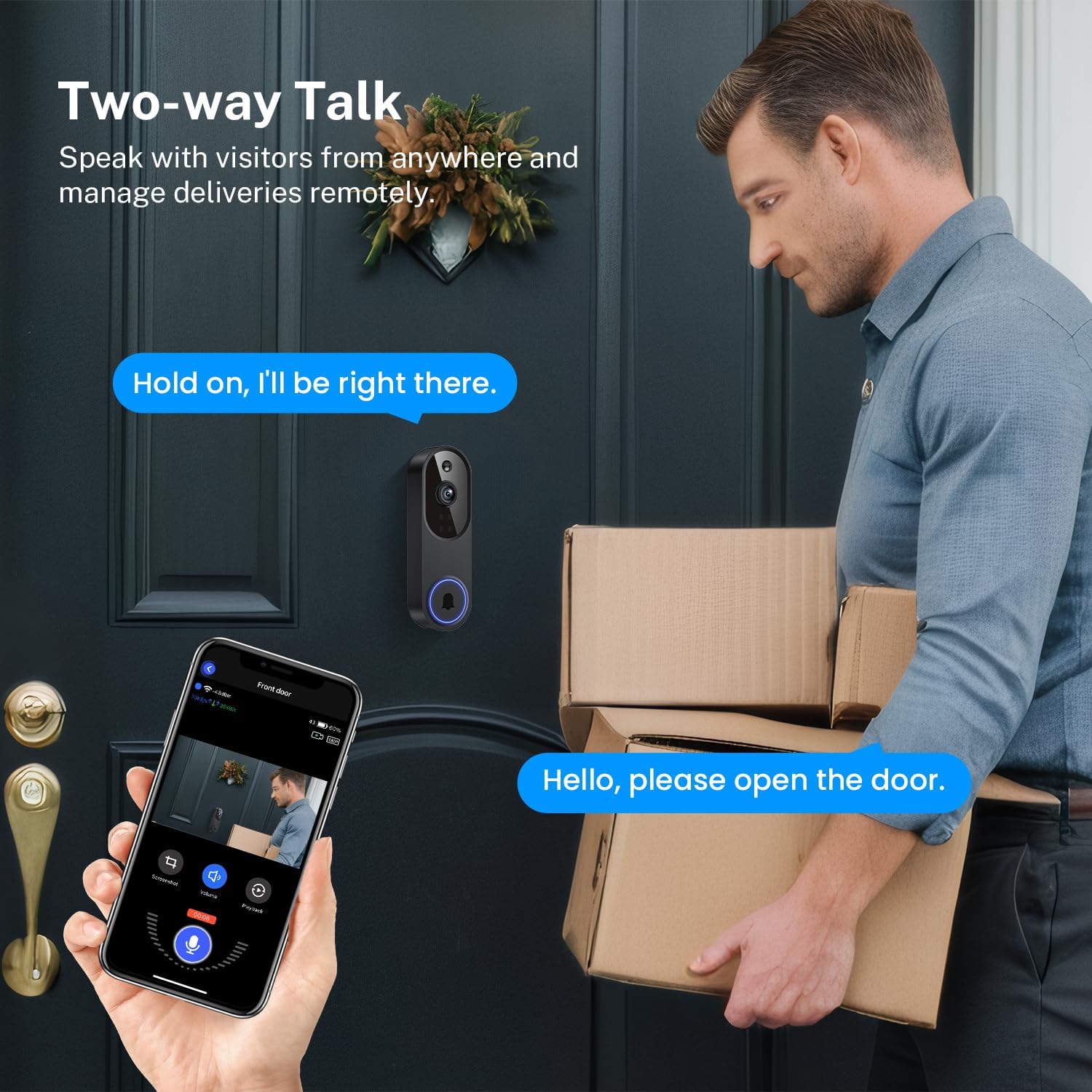 Orbitell 1080p Wireless Wi-Fi Video Doorbell Camera with Two Way Audio, Night Vision, Cloud Storage, Smart AI Motion Detection, Support 2.4GHz Wi-Fi only - Image 3
