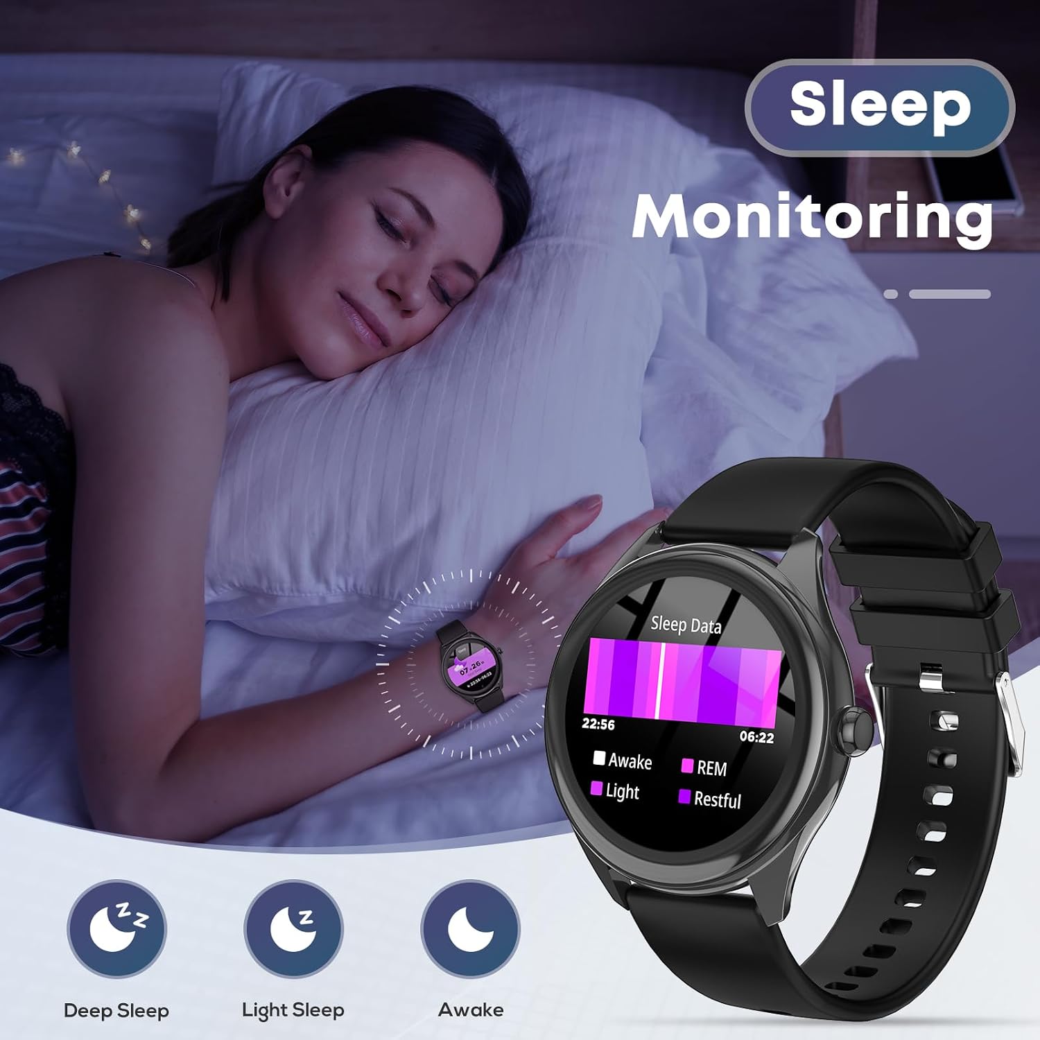 Smart Watch for Men, 1.39" HD Touchscreen Smartwatch with 120 Sports Modes, AI Voice Assistant, Heart Rate/Sleep Monitor, Bluetooth Call & Music Control Fitness Watch for iPhone/Android (Black) - Image 7