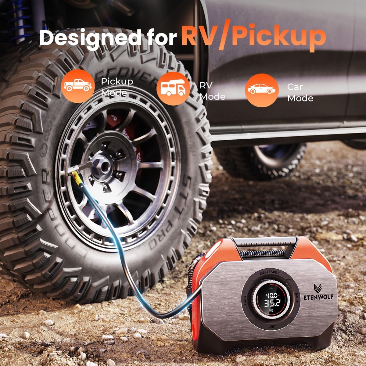 ETENWOLF VORTEX S6 Tire Inflator Portable Air Compressor, Cordless Air Pump - Image 3