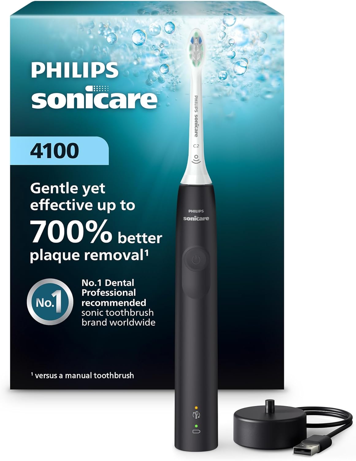 Philips Sonicare 4100 Rechargeable Electric Toothbrush, 1 Brush Head, Black