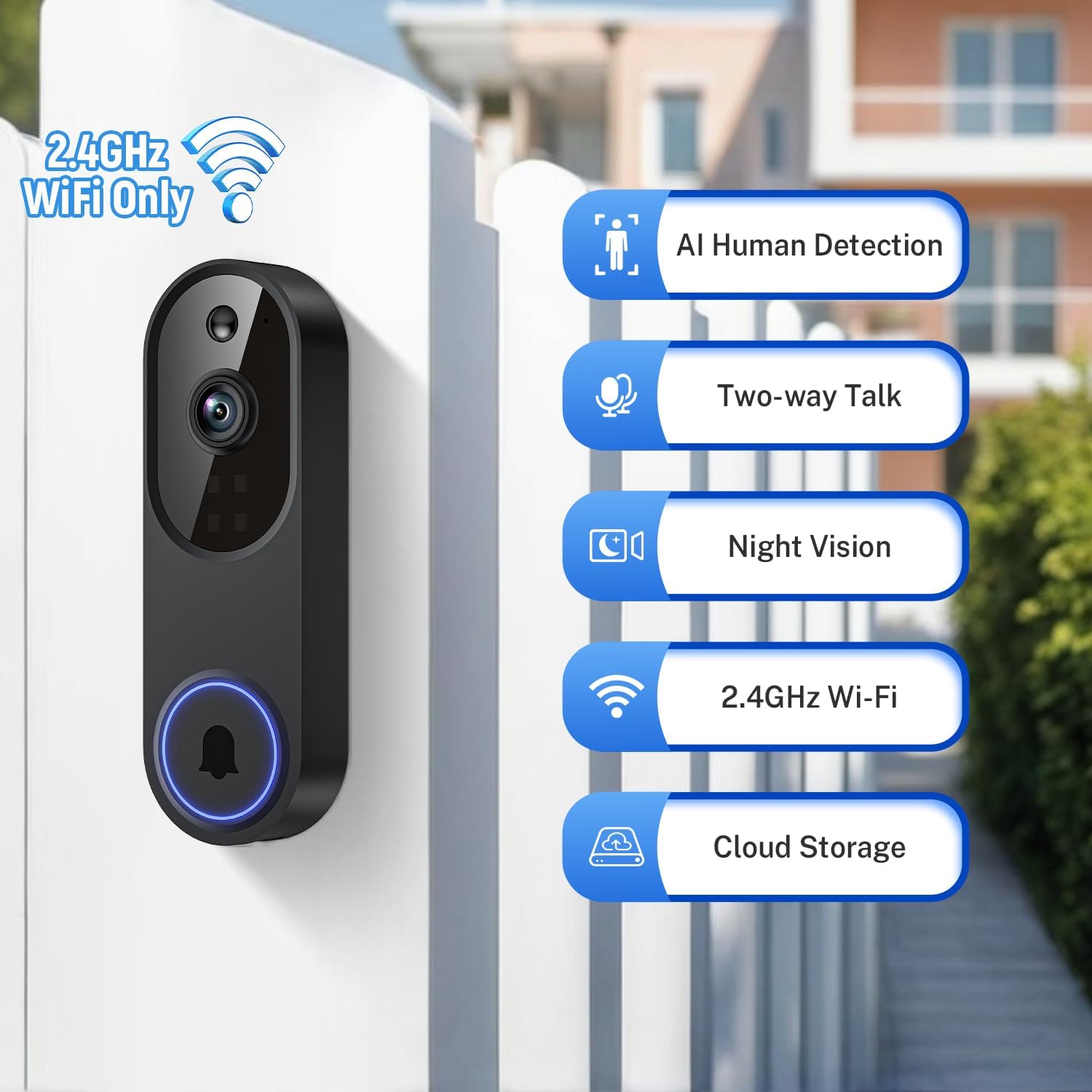 Orbitell 1080p Wireless Wi-Fi Video Doorbell Camera with Two Way Audio, Night Vision, Cloud Storage, Smart AI Motion Detection, Support 2.4GHz Wi-Fi only - Image 2