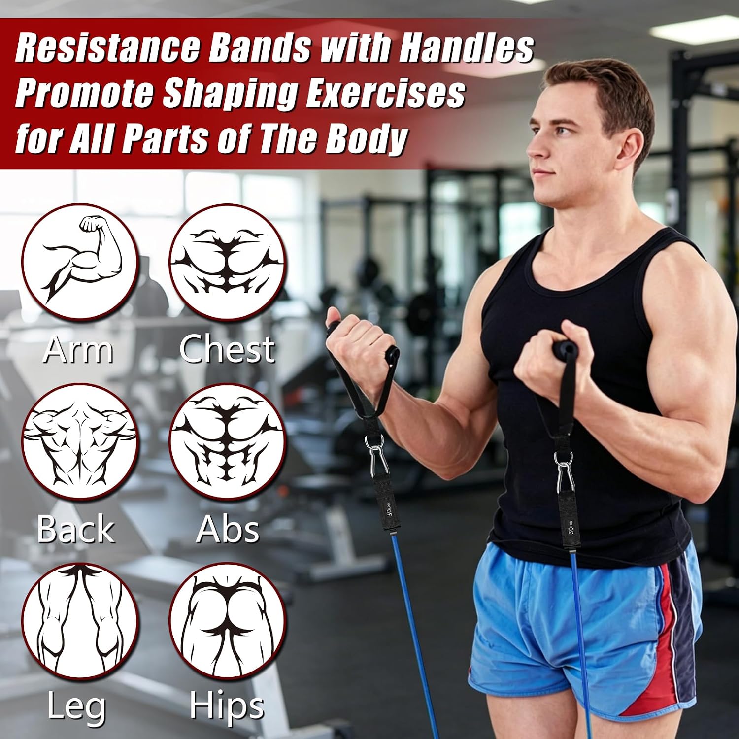 Resistance Bands with Handles, 5-Level Exercise Bands with Handles | Resistance Bands for Men and Women, Exercise Bands for Full-Body Training, Fitness, Physical Therapy, Workout Bands at Home; - Image 6