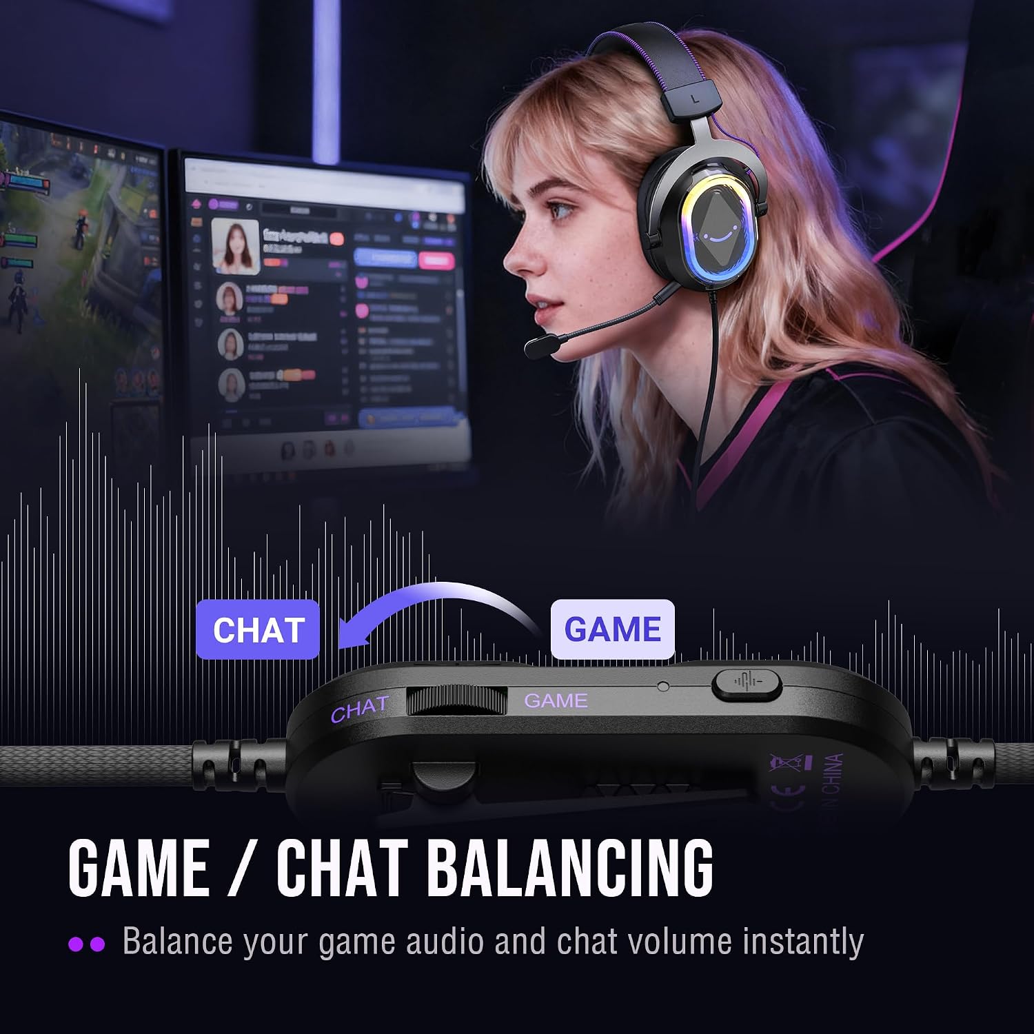 FIFINE Wired Gaming Headsets: 7.1 Surround Sound - Vibrant Customizable RGB - Game/Chat Balance, USB Gamer Headphones with Noise Canceling Microphone for PC, PS5/PS4, Laptop, Mac - AmpliGame H13BP | Large 50mm drivers, Crisp 7.1 Surround, Ergonomic Earpads, Active Noise Canceling Mic, 11 Modes RGB, 3 EQ Modes - Image 7