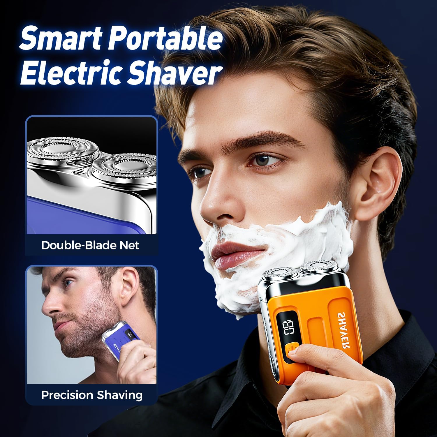 Dual-Head Portable Mini Mens Electric Shaver, Blue - Image 2