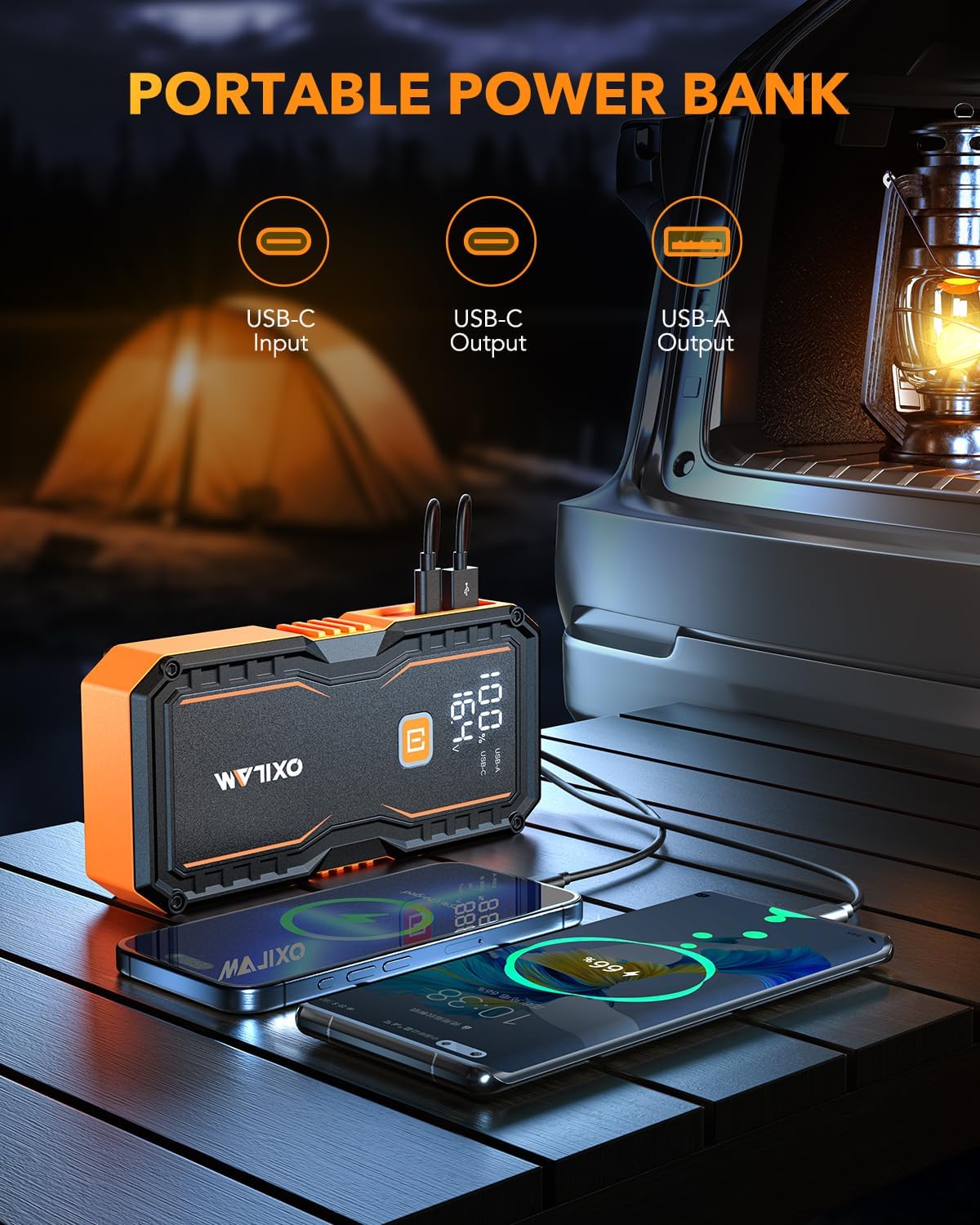 OXILAM Jump Starter 6000A for All Gas/12L Diesel, Car Battery Jumper Starter Portable, 12V Lithium Jump Box with Jumper Cables, LED Display, LED Light, Power Bank with USB, Type C Port - Image 6