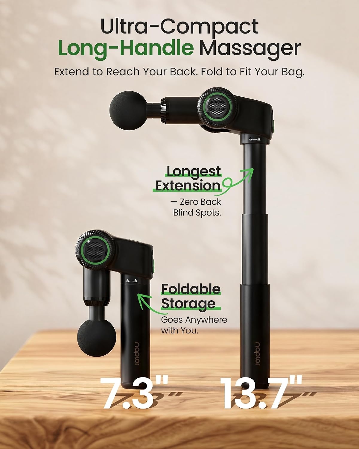 3-in-1 Foldable Massage Gun Deep Tissue with Extension Handle | Back Massager for Pain Relief, 5 Adjustable Angles, Deep Tissue Massage Gun for Back, 10mm Percussion Muscle Gun with Case - Image 2