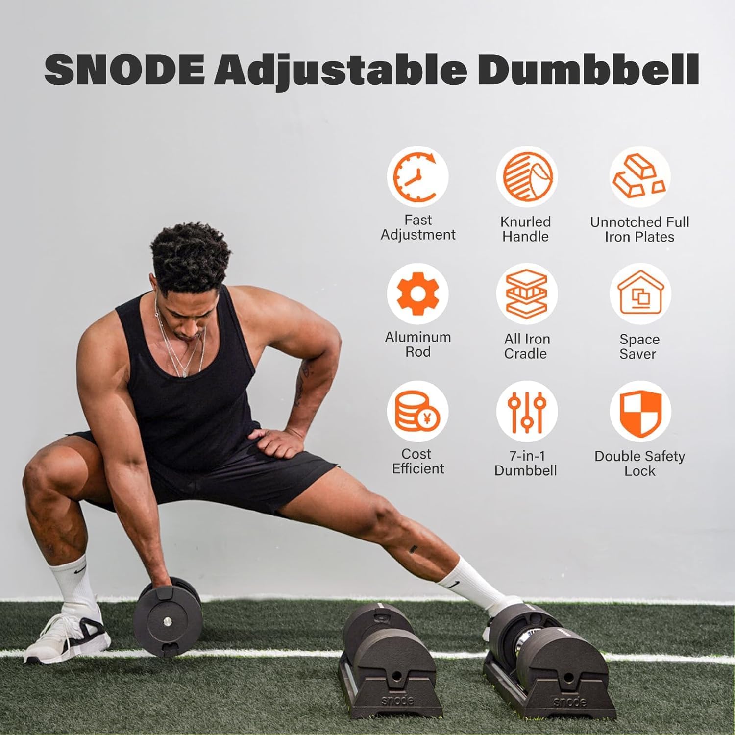 Snode AD80 Drop-proof Cast Iron Adjustable Dumbbells 80LBs | Knurled Chrome Handle,Fast Adjust,Compact Design,Durable Cast Iron Plates and Cradle,Heavy Weights Dumbbells Set for Home Gym - Image 6