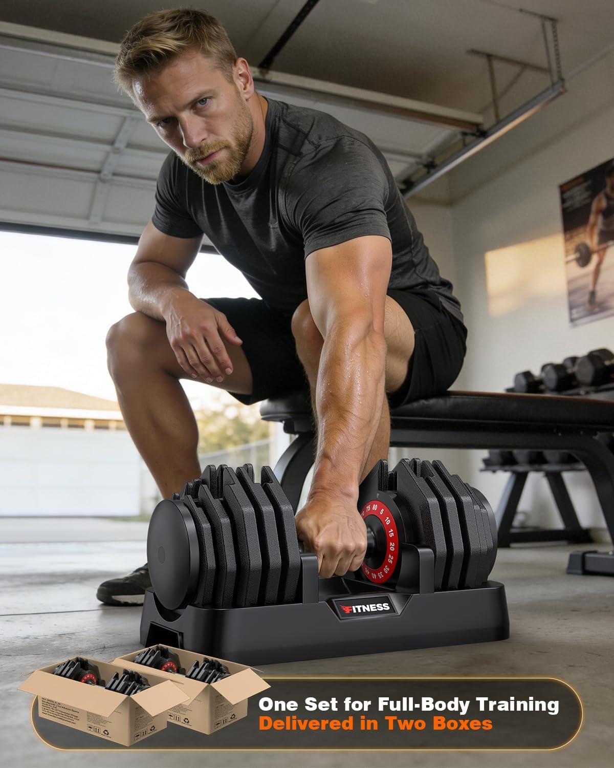 Rendpas Adjustable Dumbbell Set, Quick Adjust Free Weights for Home Gym | 25/55/80LB Weight Dumbbells w/Non-slip Grip, Dual-lock Safety, Space-saving Design for Strength Training - Image 9