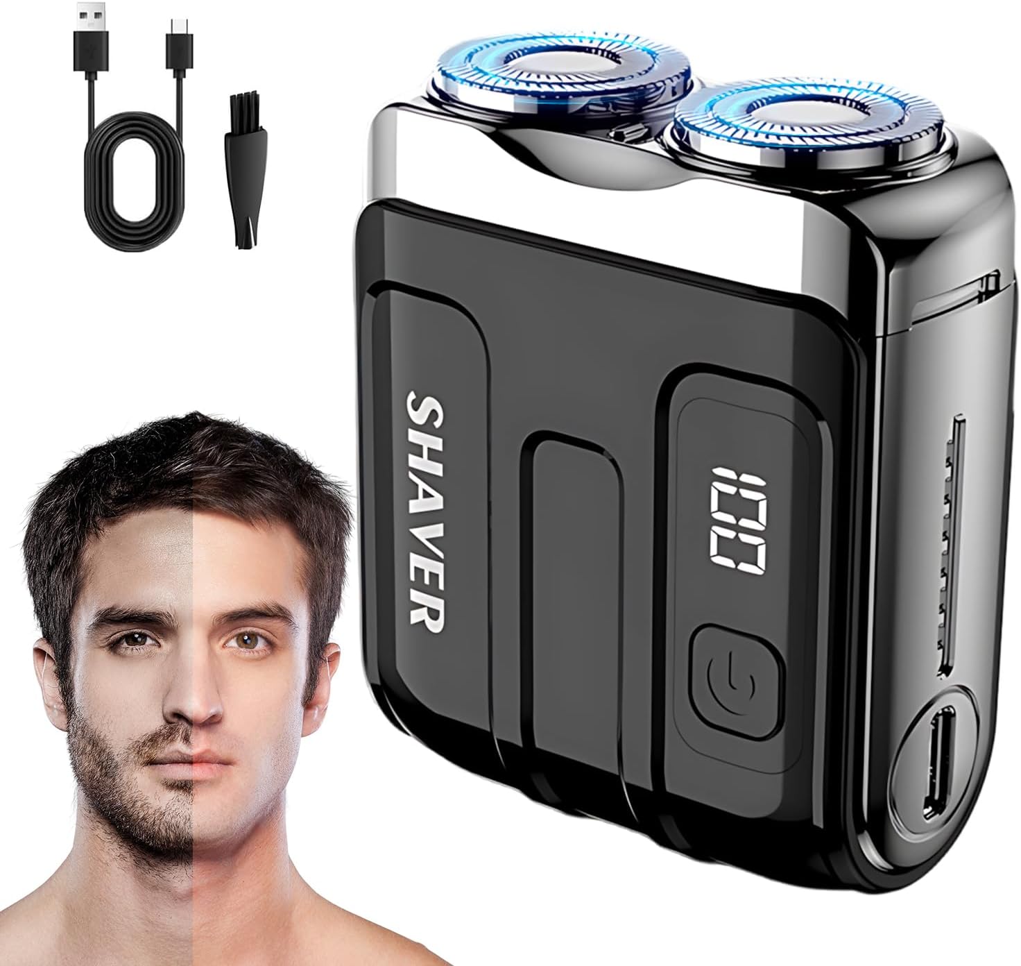 Dual-Head Portable Mini Mens Electric Shaver, Black