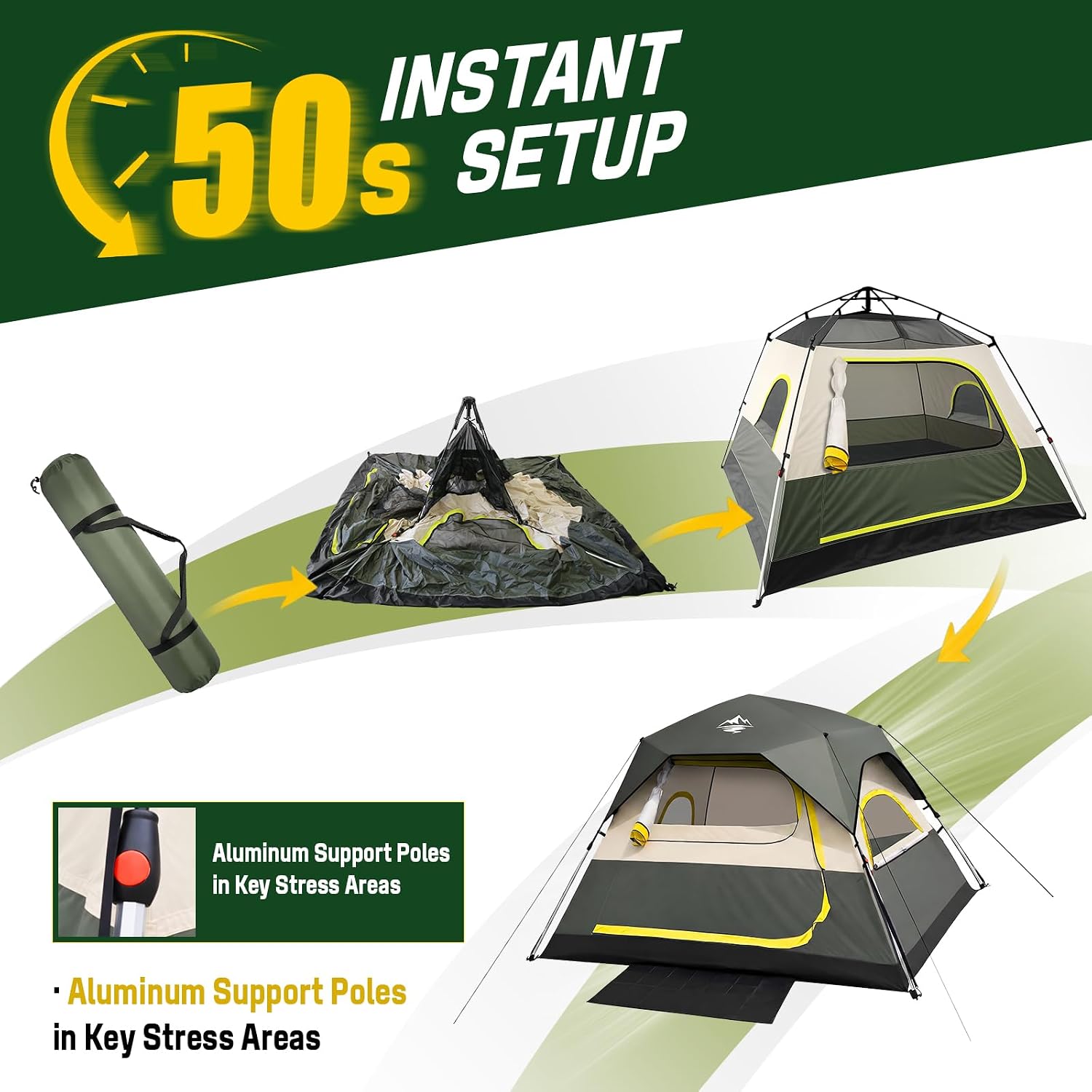 4 Person Instant Tents for Camping Setup in 50s, Cabin Tent with Rainfly - Image 3