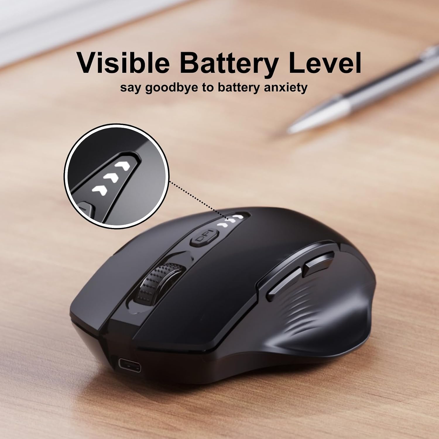 Uineer Wireless Mouse, 2.4GHz Rechargeable Computer Mouse, Battery Display - Image 2