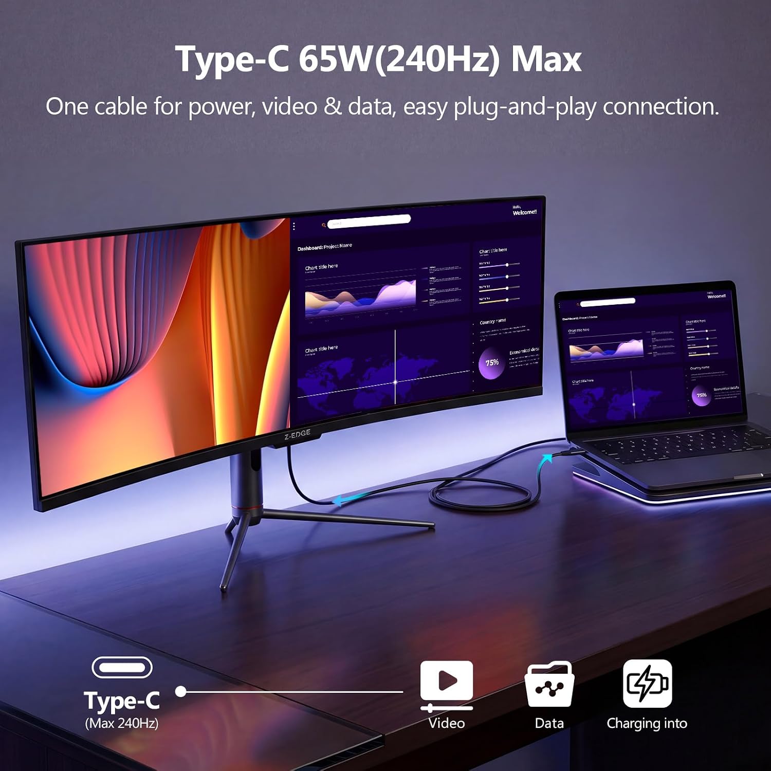 Z-Edge 5K 49 Inch Curved Gaming Monitor, DQHD 240Hz Ultrawide Computer - Image 4