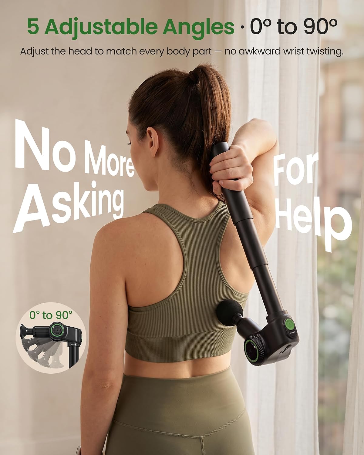 3-in-1 Foldable Massage Gun Deep Tissue with Extension Handle | Back Massager for Pain Relief, 5 Adjustable Angles, Deep Tissue Massage Gun for Back, 10mm Percussion Muscle Gun with Case - Image 4