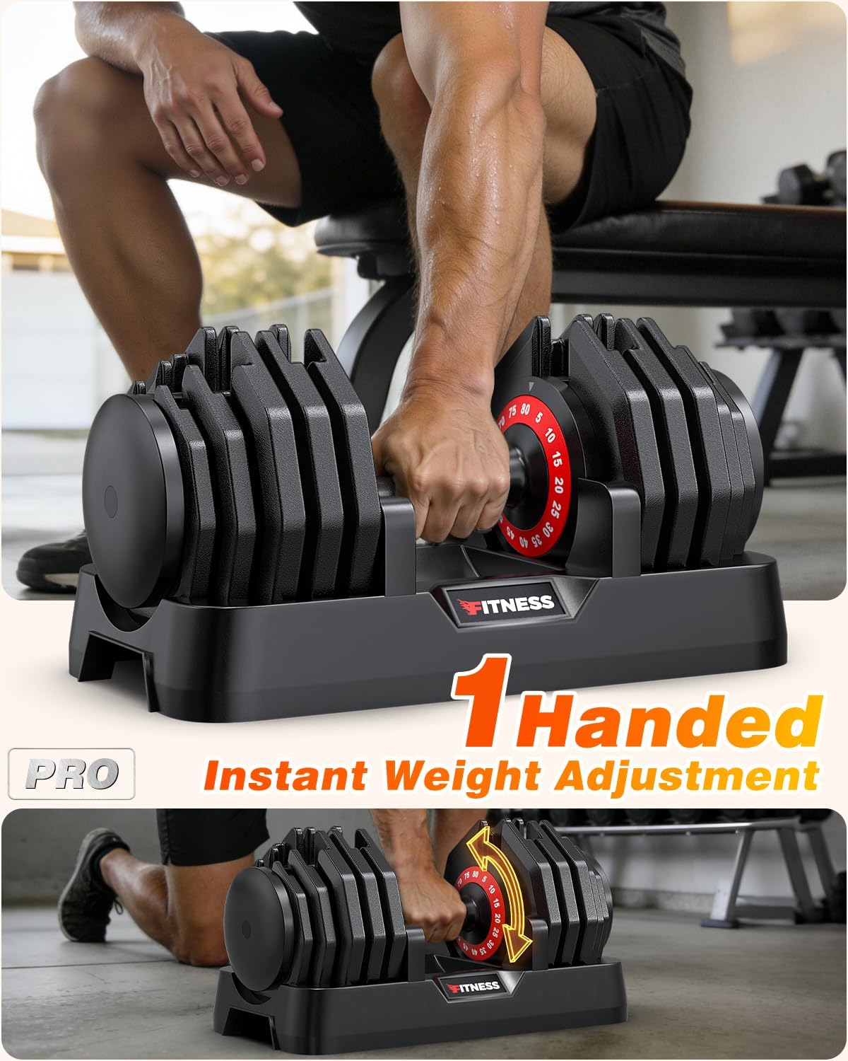 Rendpas Adjustable Dumbbell Set, Quick Adjust Free Weights for Home Gym | 25/55/80LB Weight Dumbbells w/Non-slip Grip, Dual-lock Safety, Space-saving Design for Strength Training - Image 2