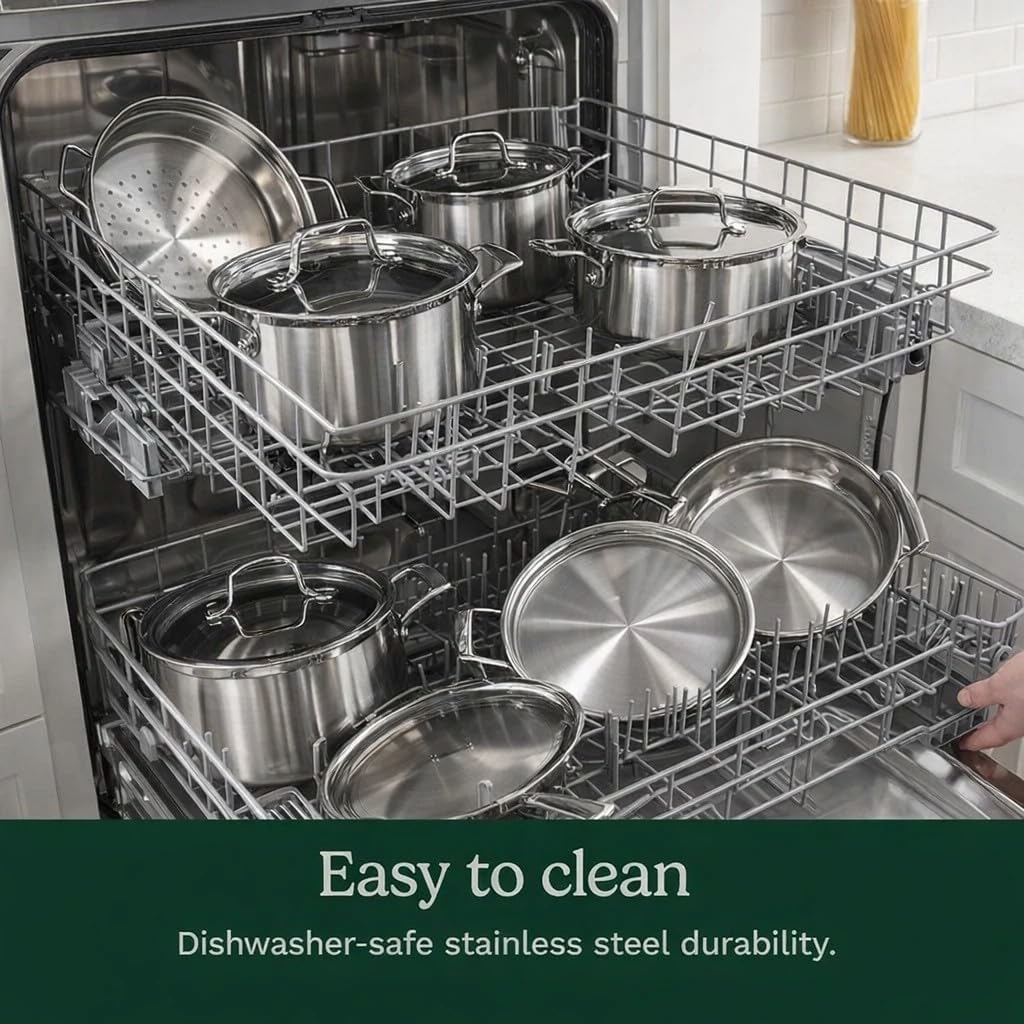 Cuisinart Stainless Steel Pots and Pans Set, Induction Compatible, 12 pc | 12-pc Cuisinart stainless steel cookware set with saucepans, sauté pan, stockpot, & skillets, oven safe to 500°F, MCPS-12N - Image 2