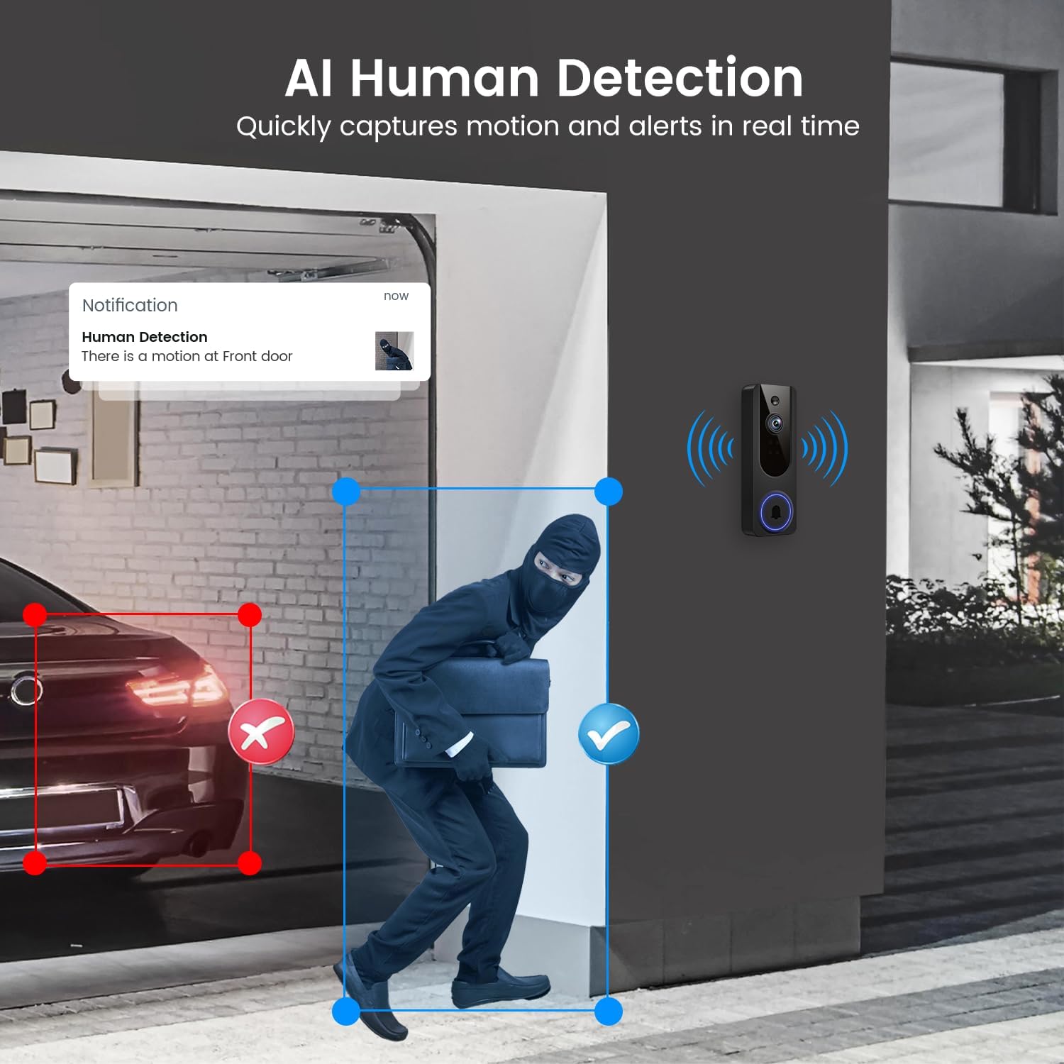 1080p WiFi Video Doorbell Camera Wireless, Battery Powered, AI Human and Motion Detection, 2 Way Talk, Night Vision, Cloud Storage, 2.4G WiFi Only, Indoor/Outdoor Surveillance - Image 4
