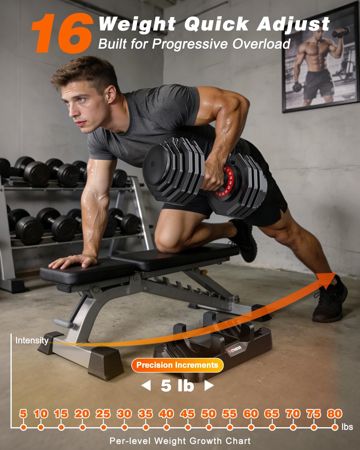 Rendpas Adjustable Dumbbell Set, Quick Adjust Free Weights for Home Gym | 25/55/80LB Weight Dumbbells w/Non-slip Grip, Dual-lock Safety, Space-saving Design for Strength Training - Image 3