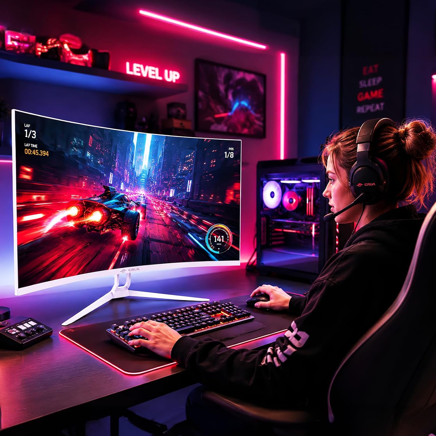 CRUA 32" 4K 240Hz Curved Gaming Monitor, 1500R, FreeSync, Speakers, White | UHD 3840x2160 16:9 VA, 120%sRGB, HDMI2.1/DP1.4, 75x75mm Wall Mount for PC Gaming, Movies, Streaming, Editing and Multitasking - Image 9