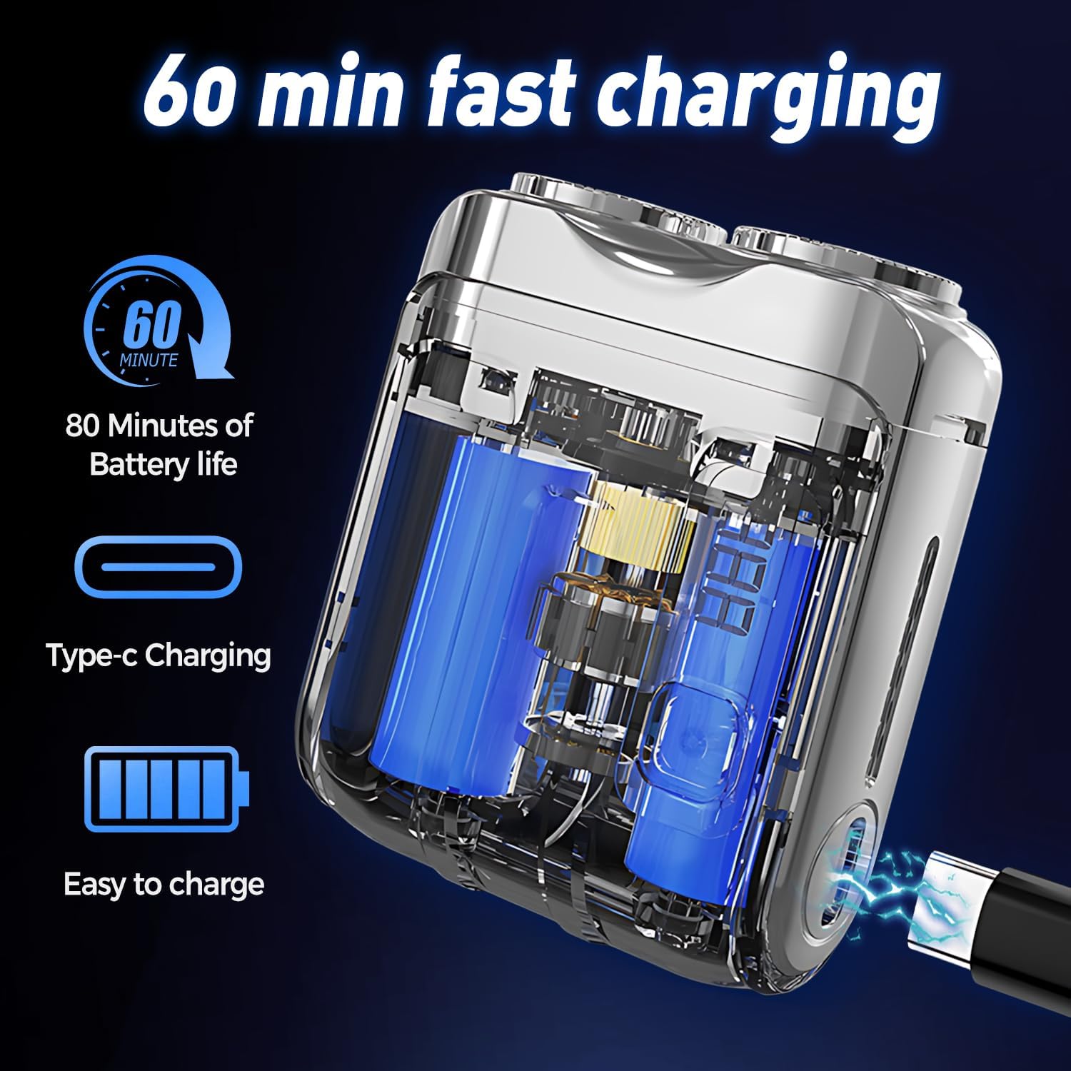 Dual-Head Portable Mini Mens Electric Shaver, Blue - Image 3