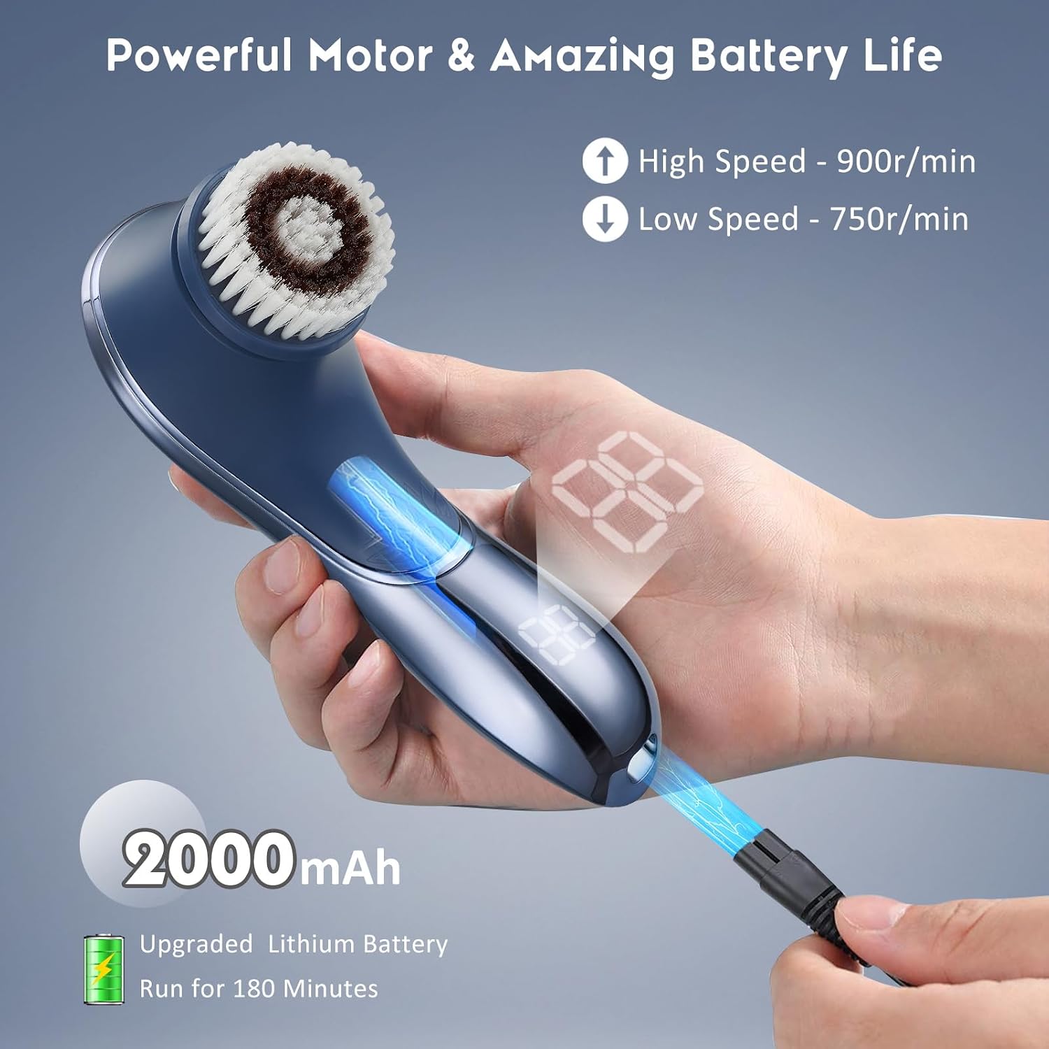 Facial Cleansing Brush, Rechargeable Electric Face Scrubber, 2-Speed Modes - Image 6