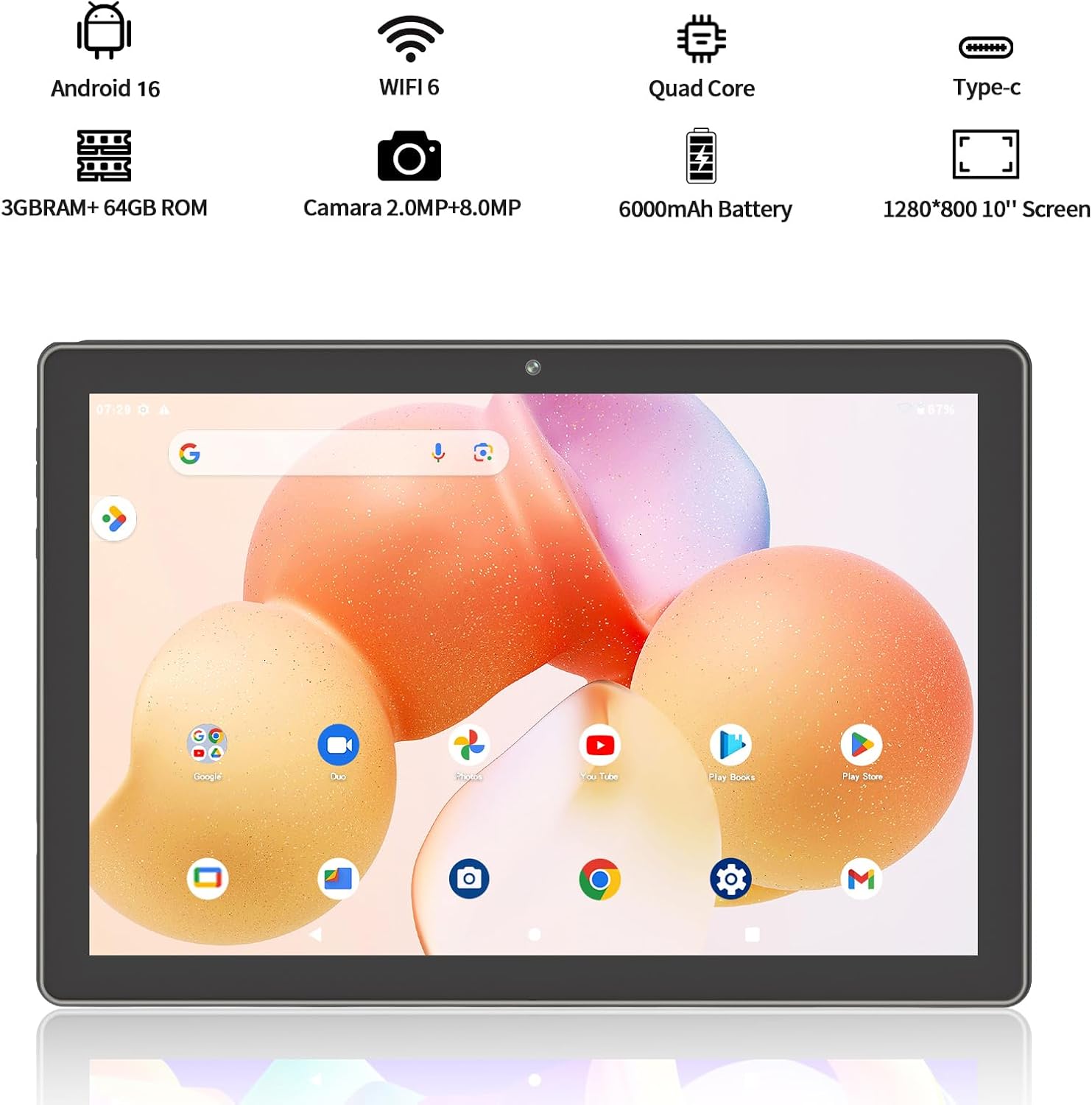 PRITOM 2026 10'' Tablet with Case, 5Ghz WiFi 6, 64GB, HD IPS, 6000mAh,Black | Latest system Android 16, With Cover Case, Large Screen, Good for Watching & Viewing, 1280 * 800 HD IPS Display, Expandable - Image 2