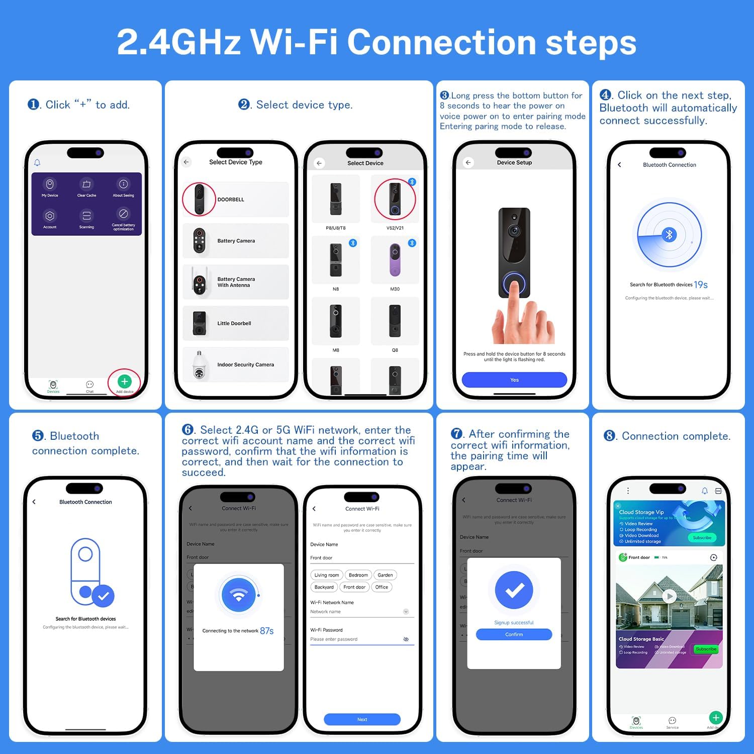 1080p WiFi Video Doorbell Camera Wireless, Battery Powered, AI Human and Motion Detection, 2 Way Talk, Night Vision, Cloud Storage, 2.4G WiFi Only, Indoor/Outdoor Surveillance - Image 9