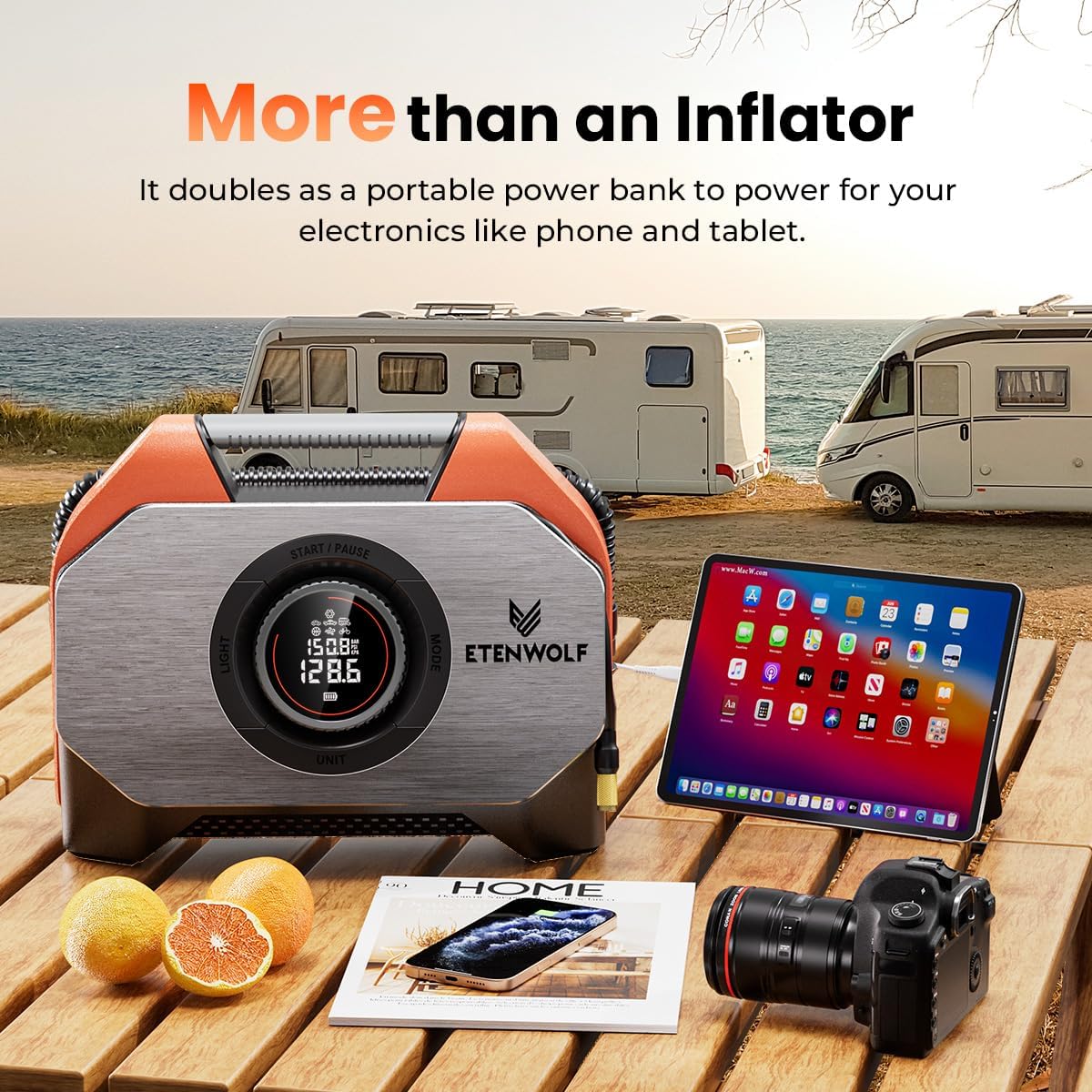 ETENWOLF VORTEX S6 Tire Inflator Portable Air Compressor, Cordless Air Pump - Image 6