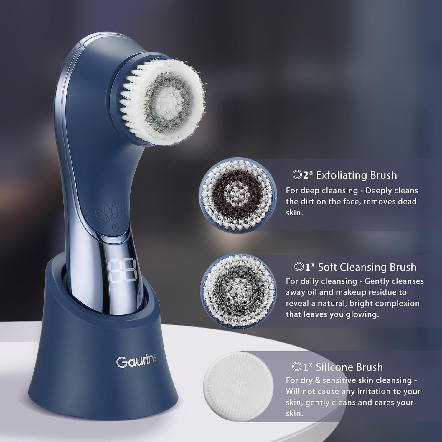 Facial Cleansing Brush, Rechargeable Electric Face Scrubber, 2-Speed Modes - Image 3