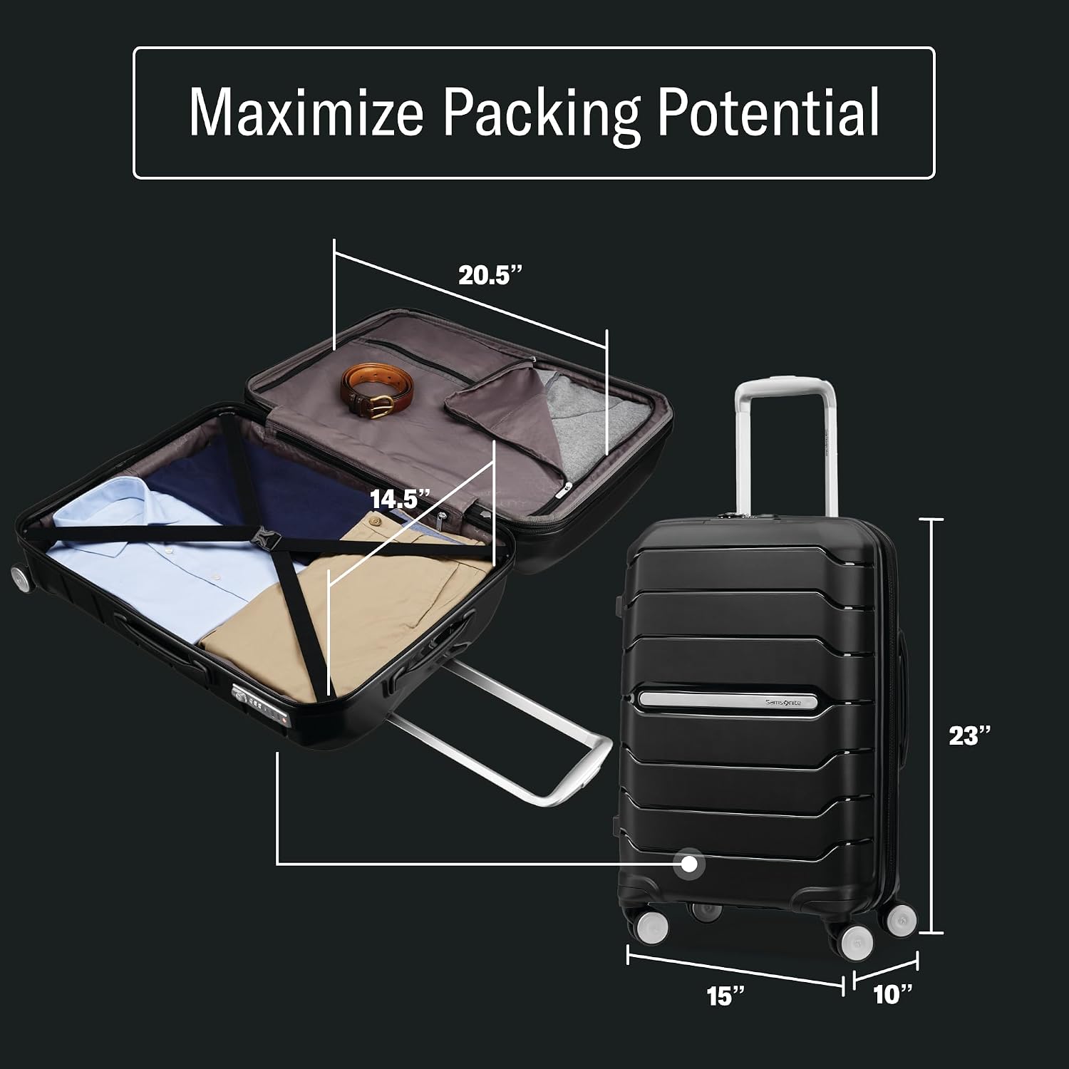 Samsonite Freeform Hardside Carry-On Luggage with Spinner Wheels - Hardshell Suitcase - TSA, Airline-Approved - Expandable Hard Shell, Smooth Rolling Wheels for Lightweight Travel - Navy - Image 4