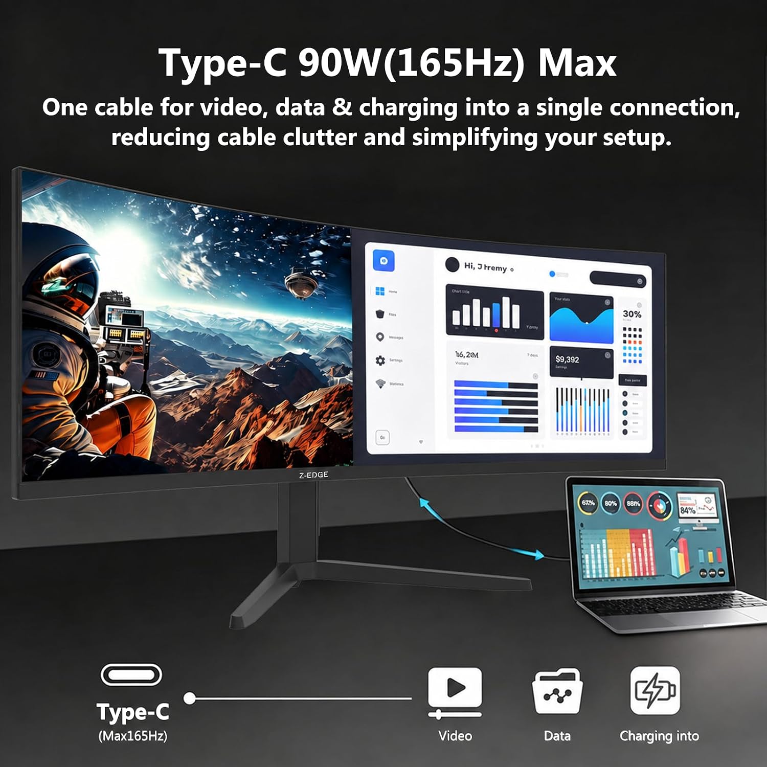 Z-Edge 49 inch Ultrawide Curved Computer Monitor, DQHD 5120x1440, 165Hz - Image 6
