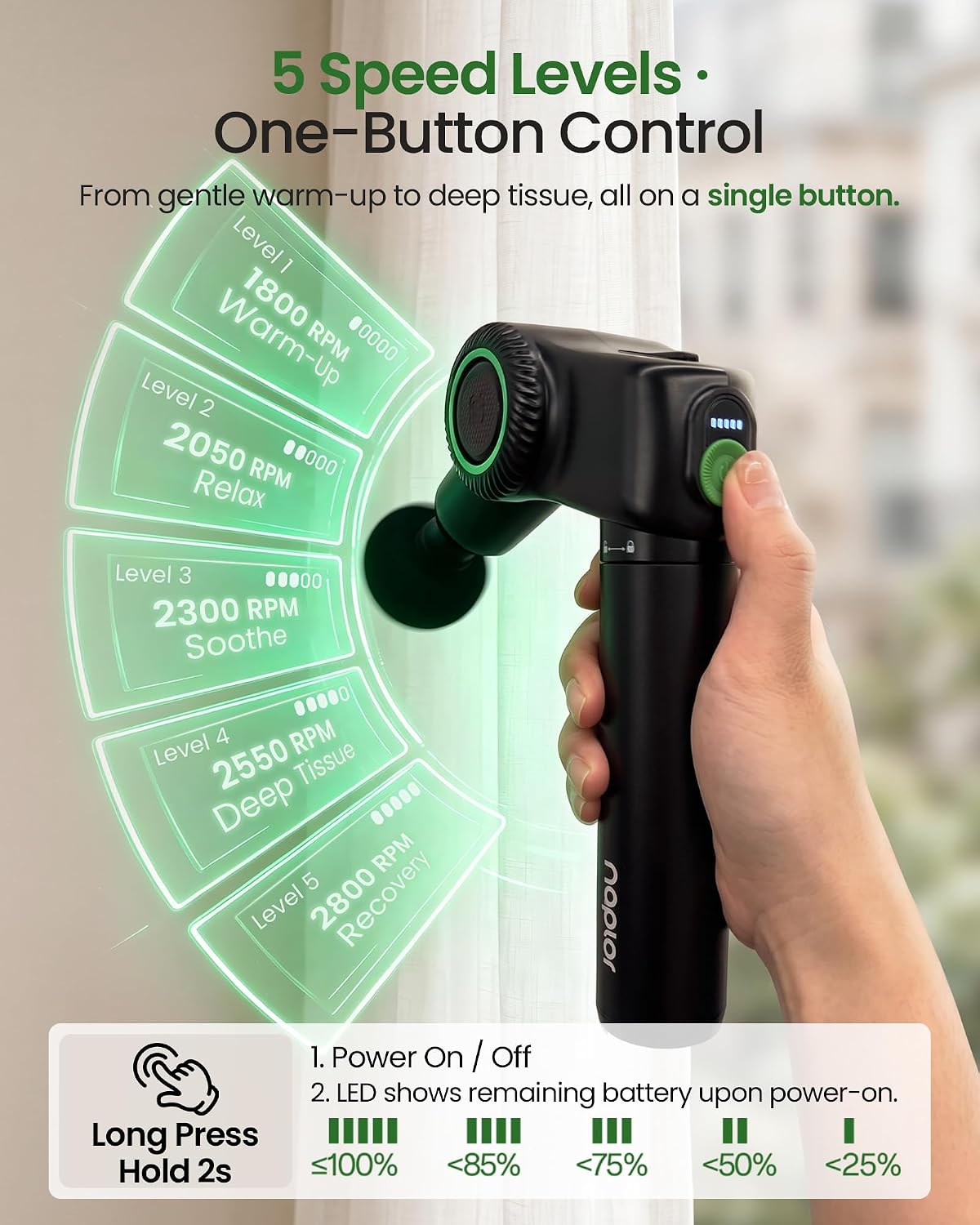3-in-1 Foldable Massage Gun Deep Tissue with Extension Handle | Back Massager for Pain Relief, 5 Adjustable Angles, Deep Tissue Massage Gun for Back, 10mm Percussion Muscle Gun with Case - Image 7