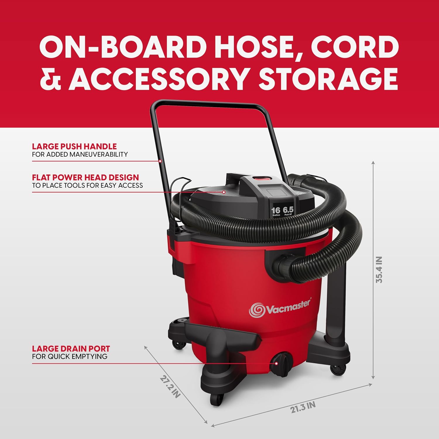 Vacmaster VJH1612PF 1101 16 Gal 6.5 Peak HP† Heavy-Duty Wet/Dry Vac Red - Image 7