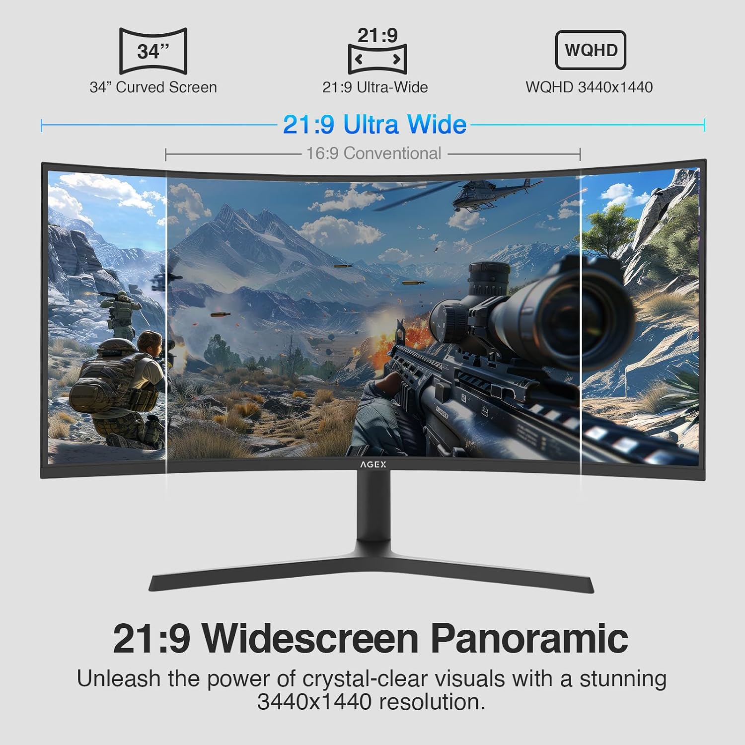 Z-Edge 34 inch WQHD 1440P Curved Gaming Monitor, 240Hz Computer Screen | AG34P 1500R Frameless Curved Computer Monitor, Height Adjustable, 1ms, Dual DP & HDMI, Metal Stand, for Office & Gaming - Image 3