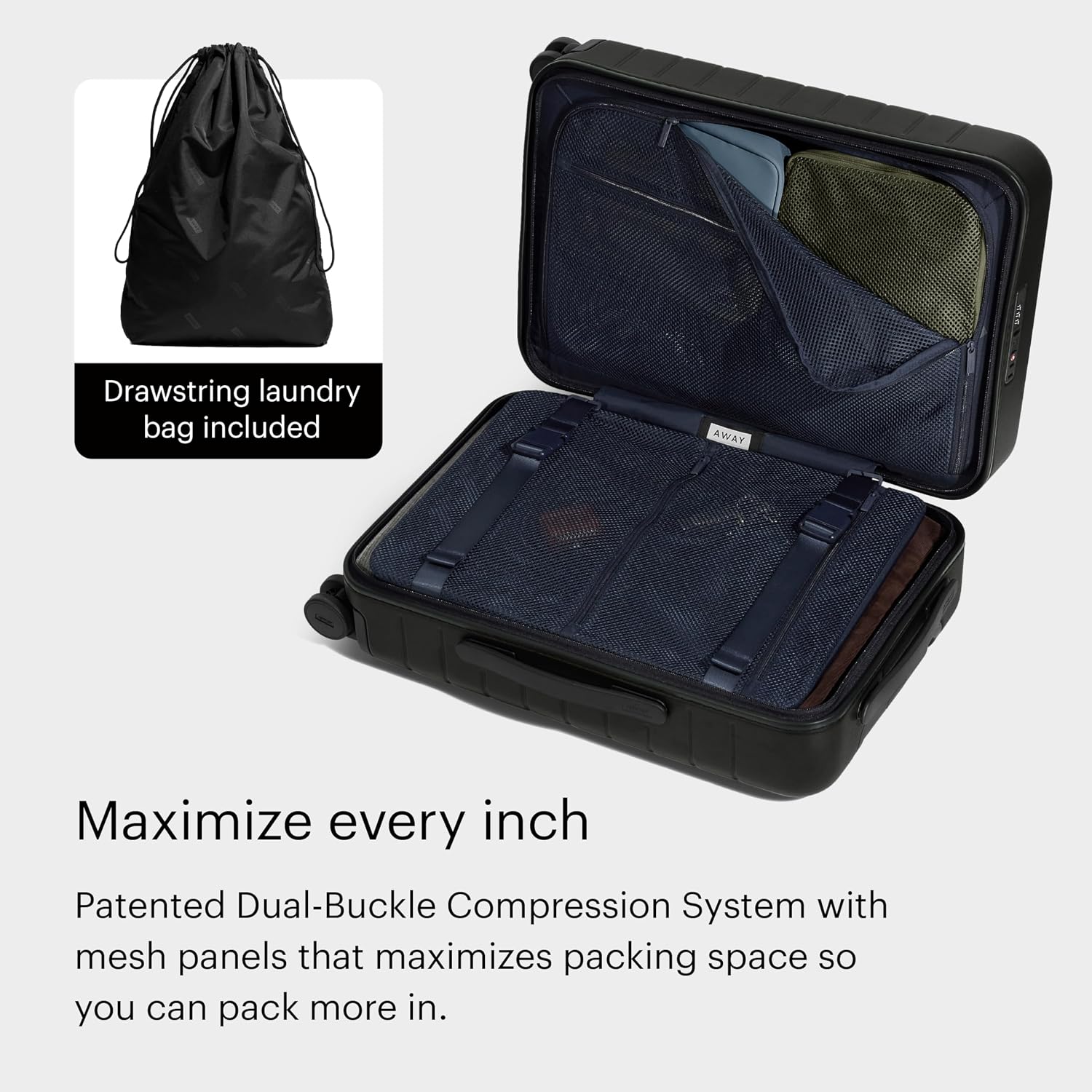 Away The Carry-On Luggage, 22-inch Lightweight Hardside Spinner Suitcase | Durable & Lightweight, Premium 360° Spinner Wheels, Interior Compression System, TSA-Approved Lock, Jet Black - Image 5
