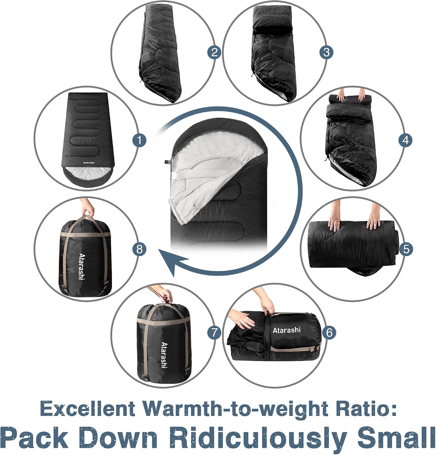 Atarashi Camping Sleeping Bag- 4 Seasons for Adults, Light, Warm, Extra-Large with Compression Sack- Great for Hiking, Backpacking & Outdoor Adventures - Image 6