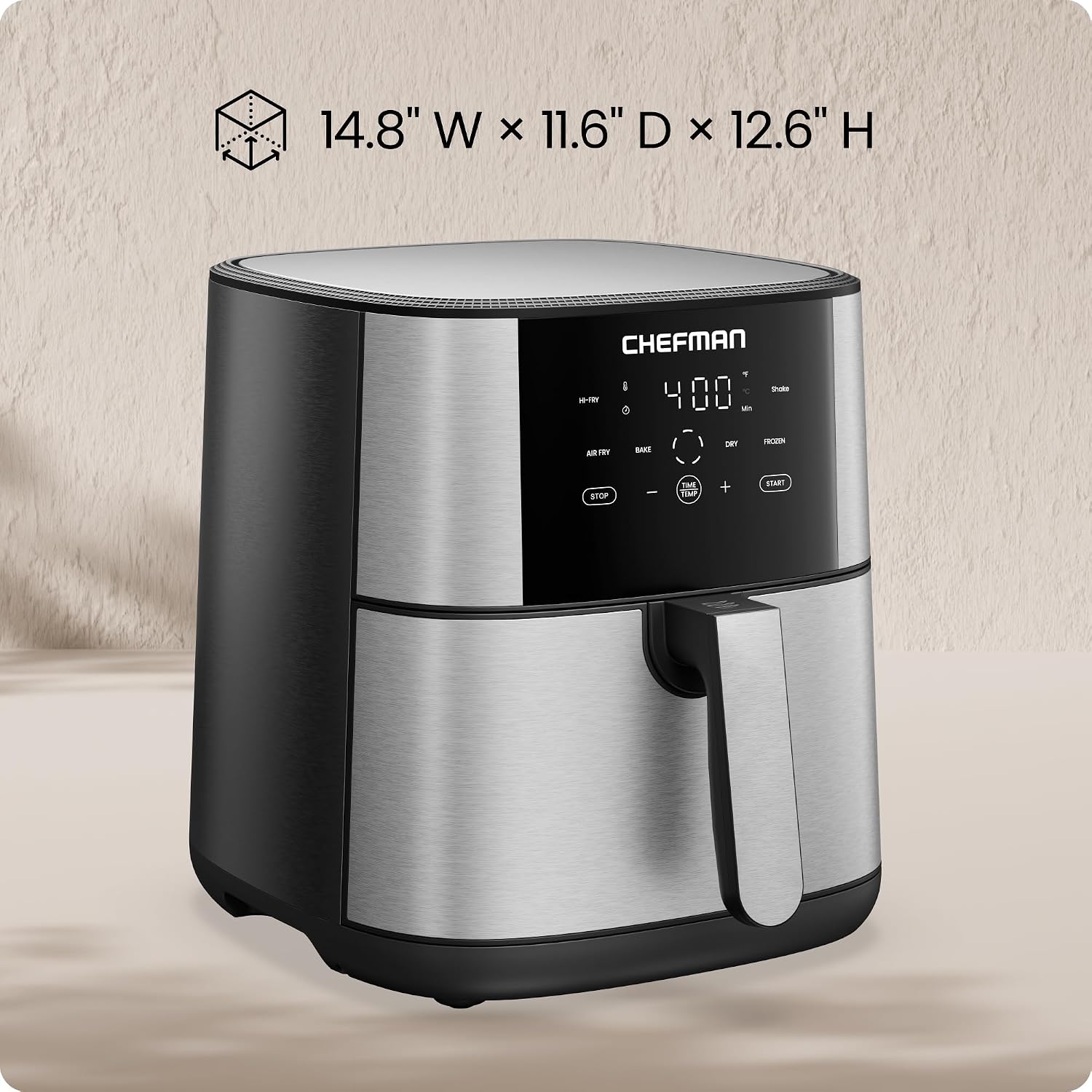Chefman Air Fryer 8 Qt | TurboFry® 4-in-1 with 450°F Hi-Fry Option for Crispier Results | Bake, Dehydrate, Frozen | XL Nonstick Dishwasher-Safe Basket | Stainless Steel - Image 7