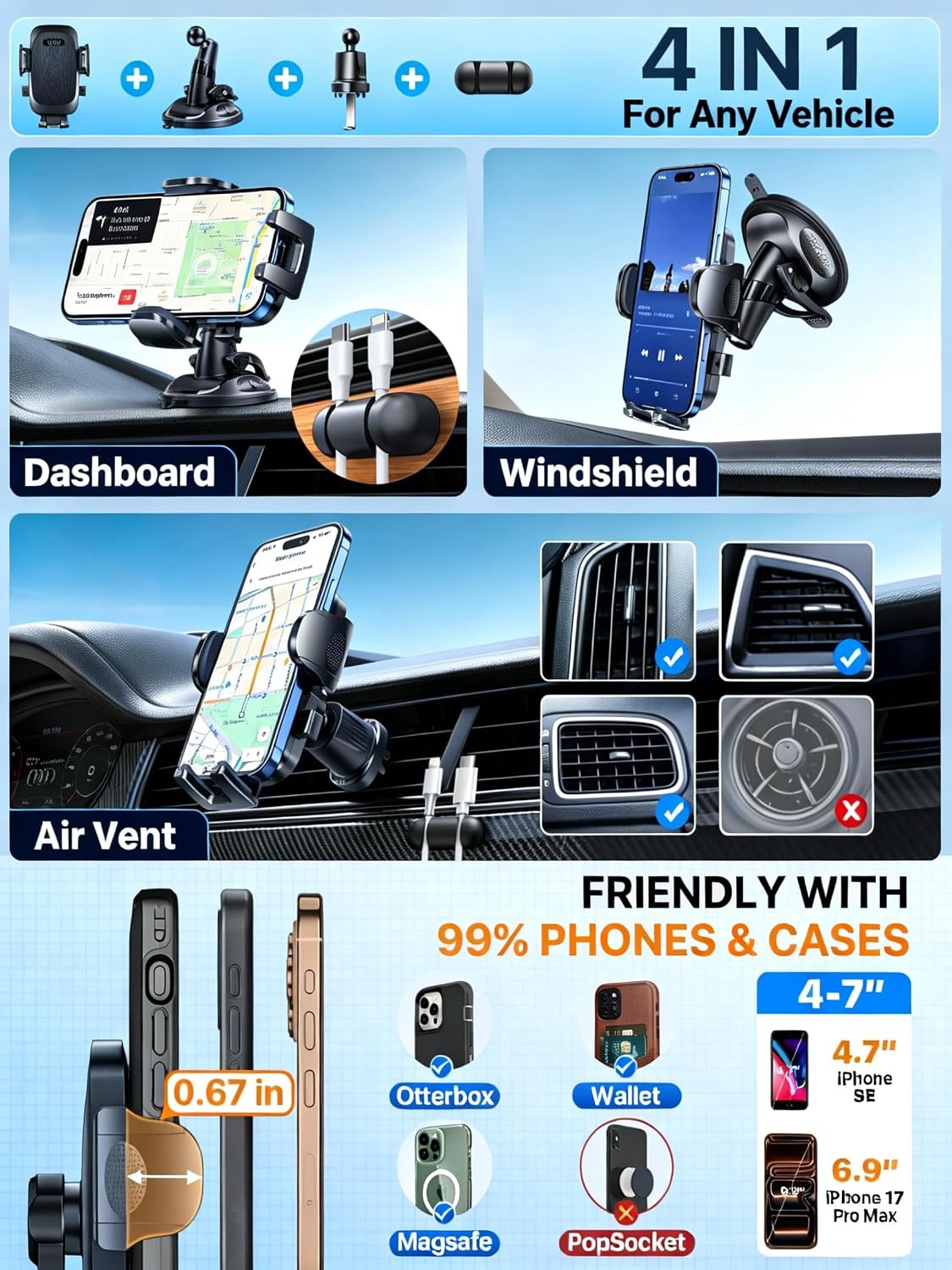 YRU 90+LBS Military-Grade Anti-Shake 2026 Upgraded Car Phone Holder Mount - Image 6