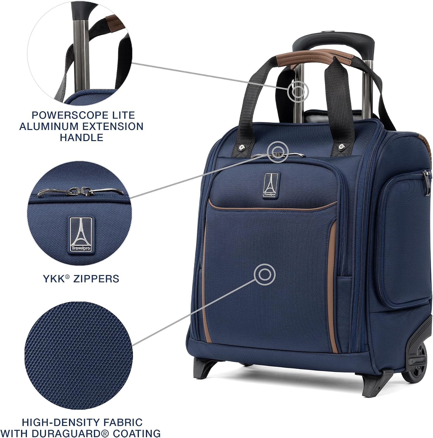 Travelpro Crew Classic Softside Carry-On Underseat Bag, Blue, 17-Inch | Lightweight Rolling Design With 14-Laptop & Tablet Sleeve, Personal Item Size, Fits Under Airline Seats - Image 3