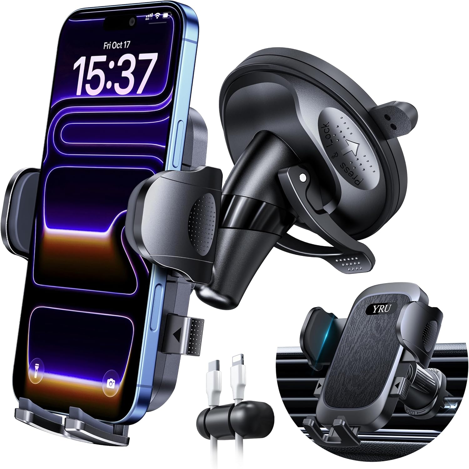 YRU 90+LBS Military-Grade Anti-Shake 2026 Upgraded Car Phone Holder Mount