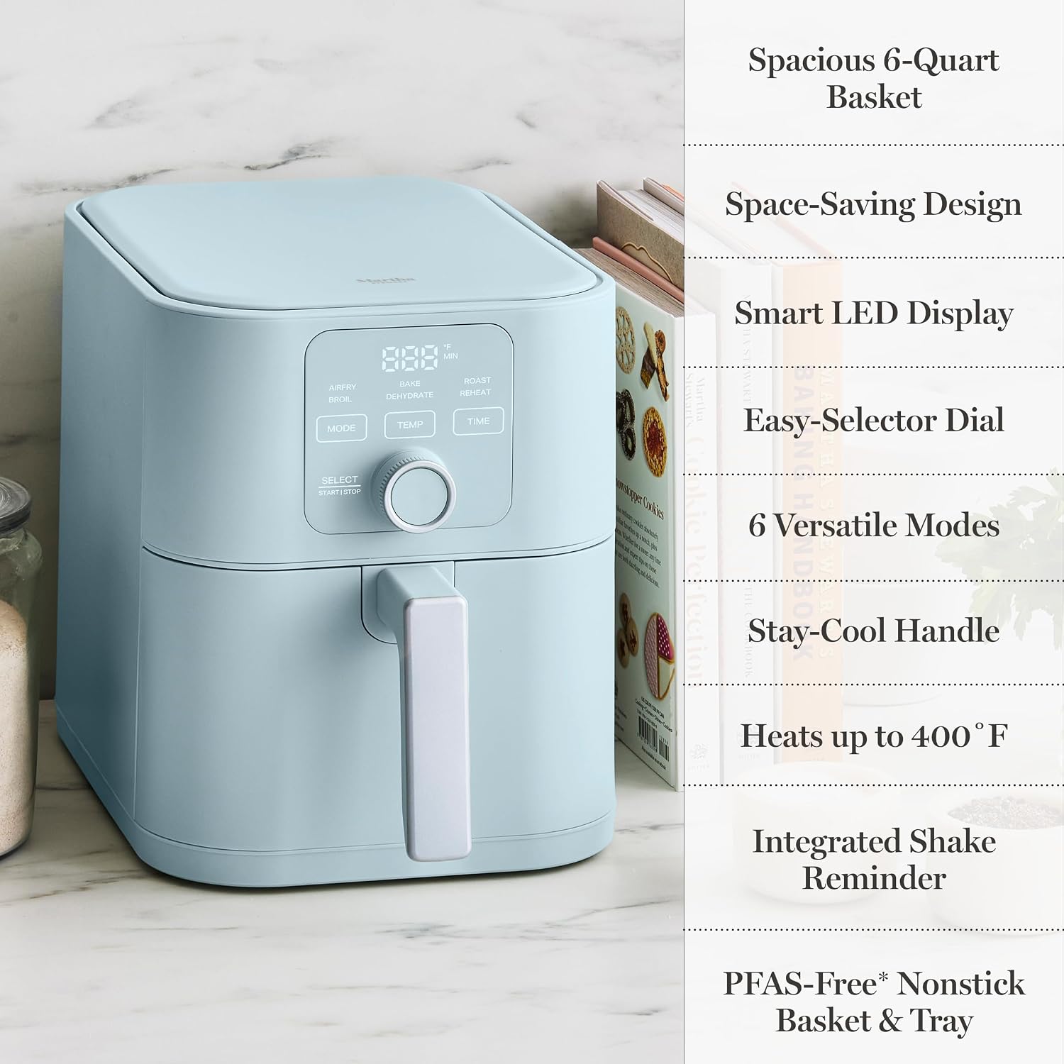 Martha Stewart 6-Quart Air Fryer, 6 Presets, Space Saving, Sky Blue - Image 12