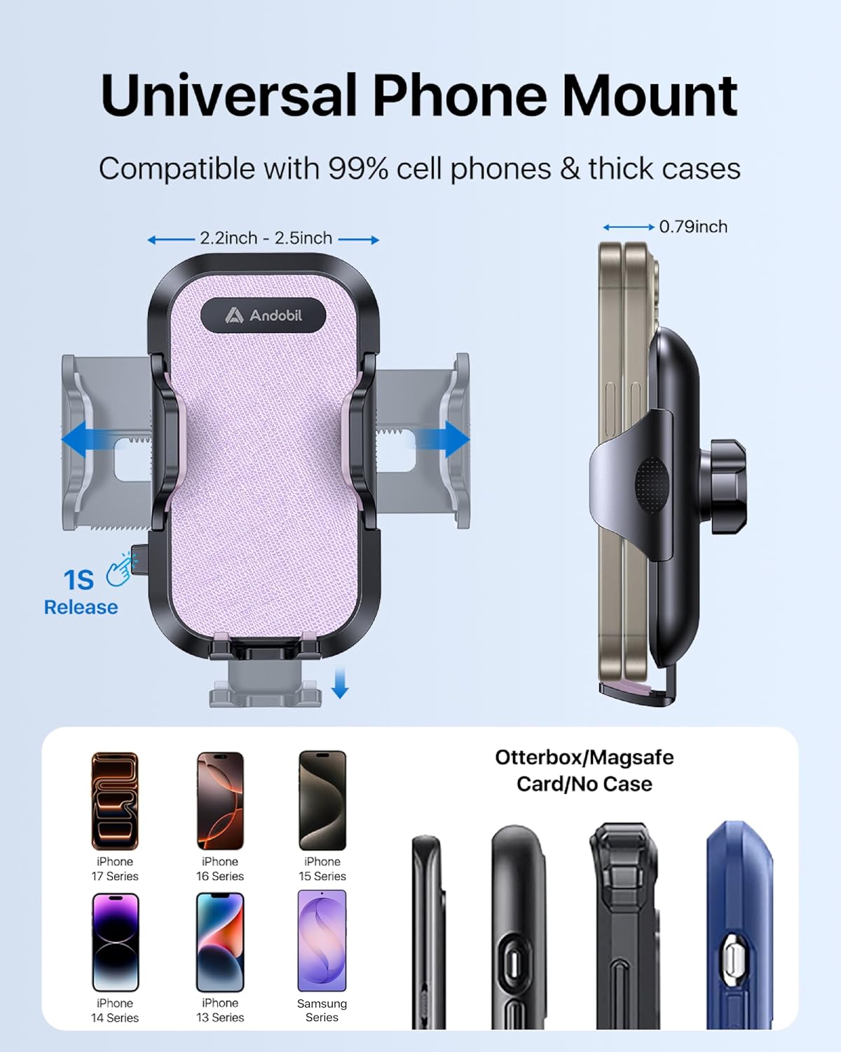 andobil 2026 Upgraded Car Phone Holder Mount, Military-Grade Phone Holders for Your Car Vent Stable Metal Clip Universal 360° Cell Phone Car Mount for iPhone 17 Pro Max 16/15/14/13/12/ Samsung, Purple - Image 4