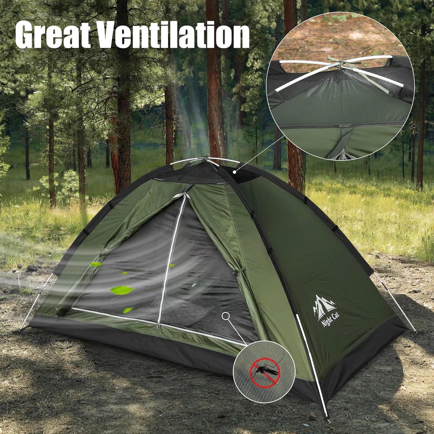Night Cat Backpacking Tent for One 1 to 2 Persons Lightweight Waterproof Camping Hiking Tent for Adults Kids Scouts Easy Setup Single Layer 2.2x1.2m - Image 5