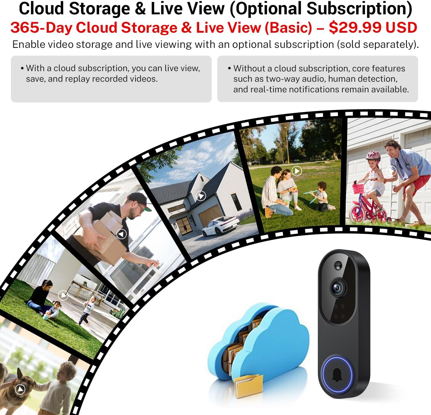 Orbitell 1080p Wireless Wi-Fi Video Doorbell Camera with Two Way Audio, Night Vision, Cloud Storage, Smart AI Motion Detection, Support 2.4GHz Wi-Fi only - Image 5