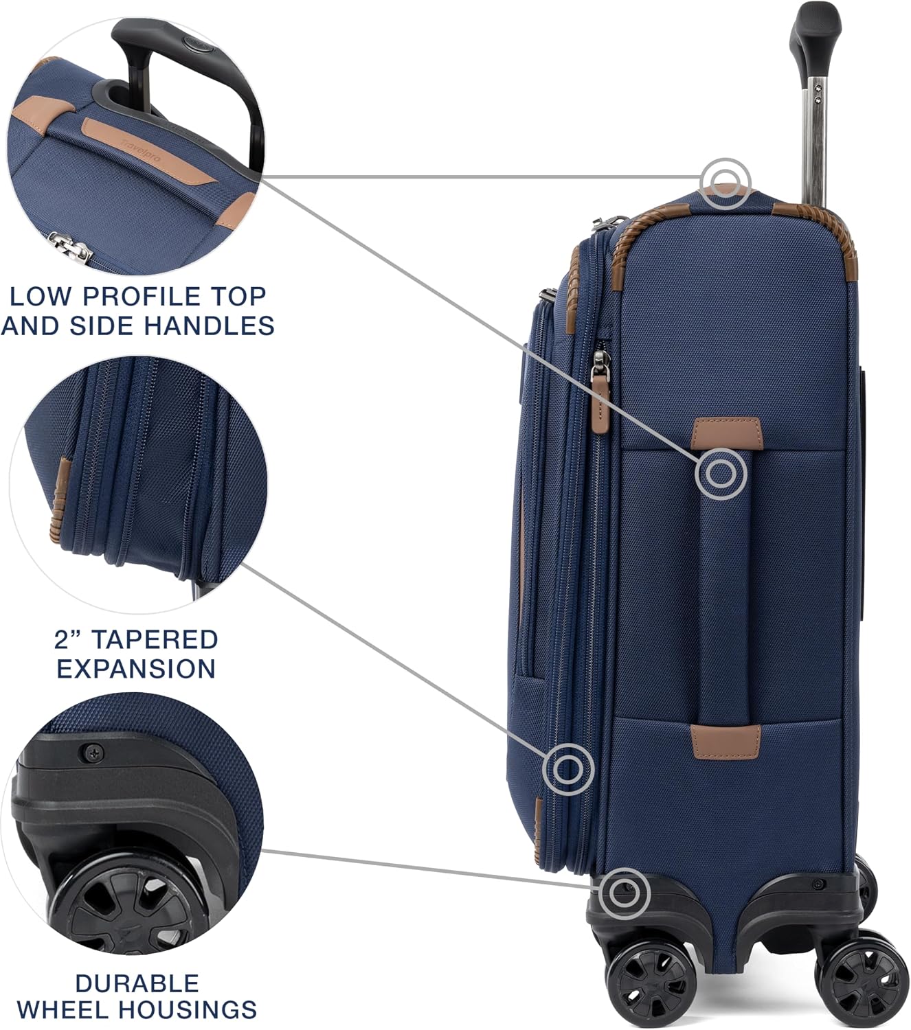 Travelpro Crew Classic Softside Carry-On Luggage, Blue, 20-Inch | Compact Lightweight & Expandable With 8 Spinner Wheels, Compression Organizer & Multiple Interior Pockets, for Men & Women - Image 6