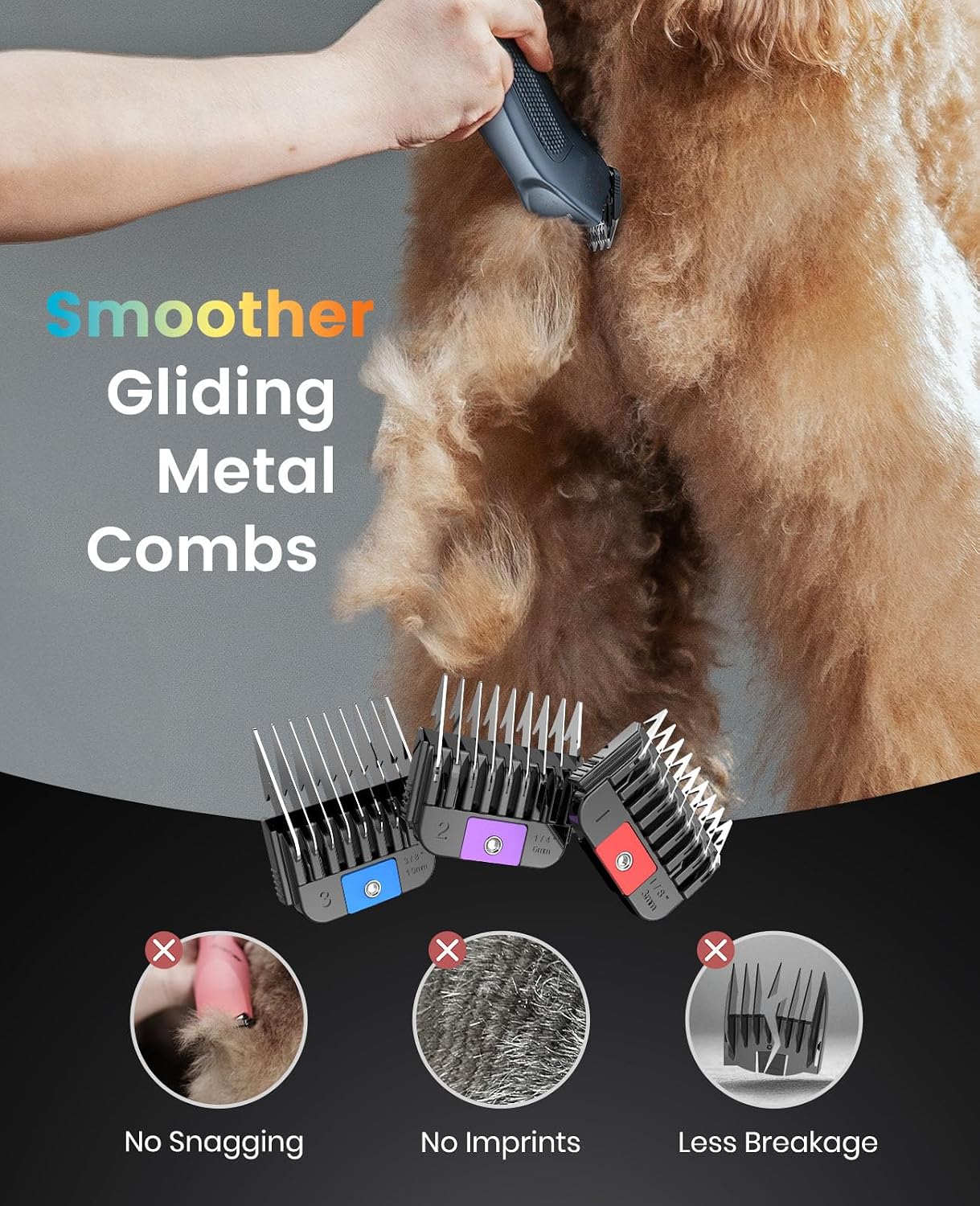 oneisall Professional Dog Clippers for Grooming Thick Hair Cordles | A5 Blade, 3700SPM 2-Speed, 2600mAh Swappable Battery, Low Noise, Metal Guide Combs, for Medium Large Dog Curly Matted Hair - Image 6
